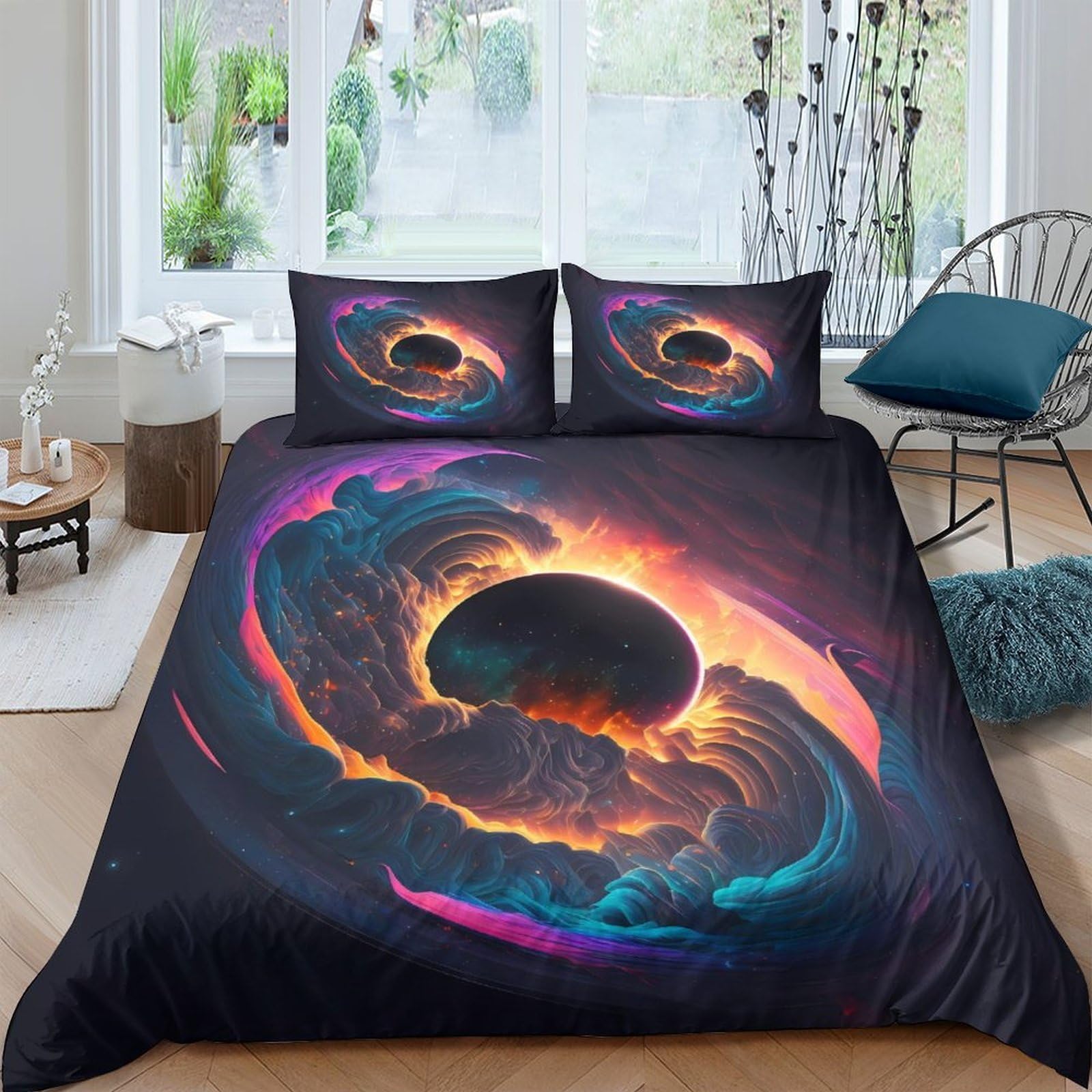 Ctjqhvkz Style-2 3D Printed Black Hole Fitted Sheet Microfiber Soft Breathable Cosmic Nebula Mattress Cover For Bedroom Guest Room Single（135X200cm）