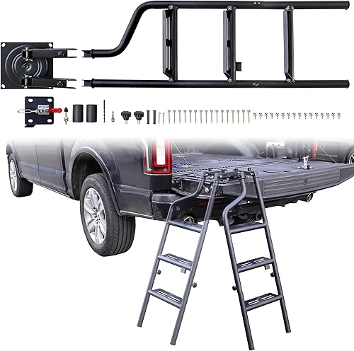 Escalera universal plegable y giratoria de 360 para puerta trasera para camioneta, uso rápido, resistente escalera plegable de 42 pulgadas para