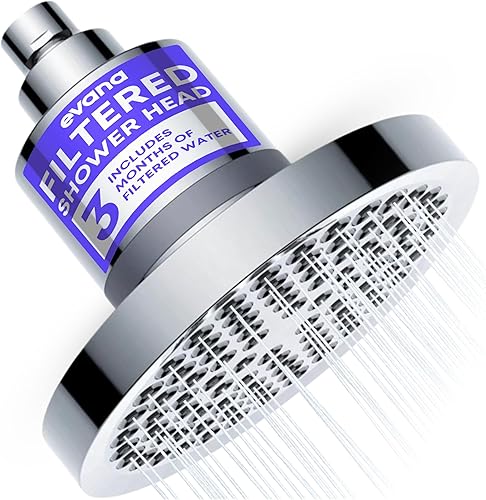 Evana Cabezal de ducha filtrado con filtros, elimina hasta un 99% de cloro y metales pesados, cabezales de ducha de alta presión, accesorios de