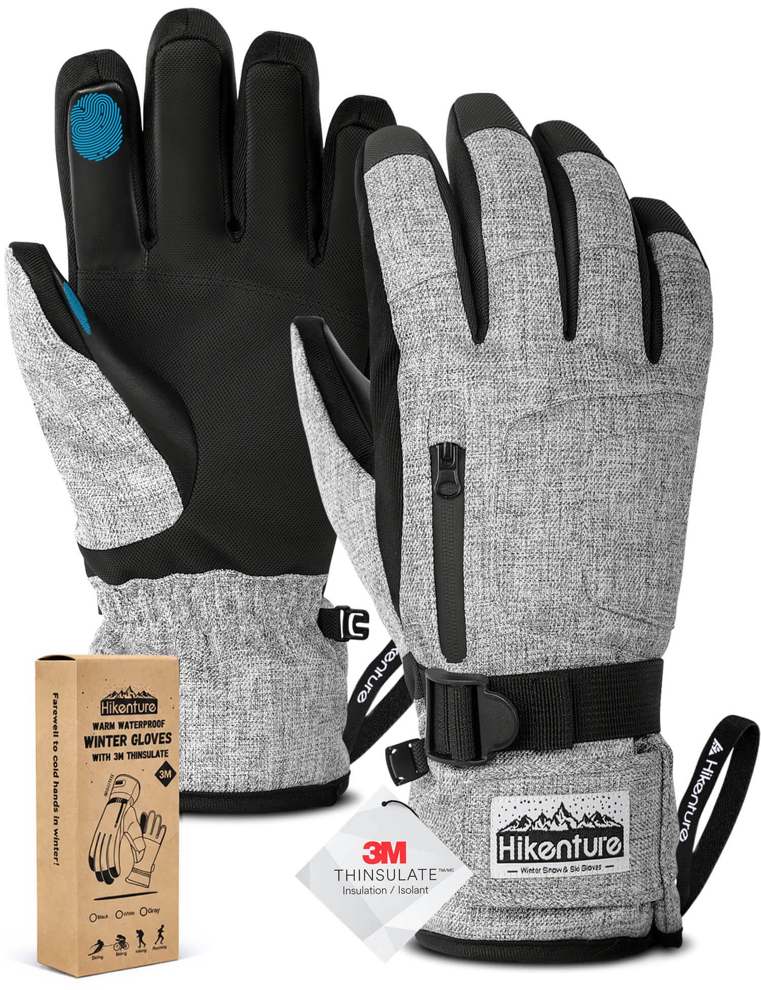 Hikenture Ski Gloves for Men&amp;Women, 3M Thinsulate Snow Gloves Waterproof