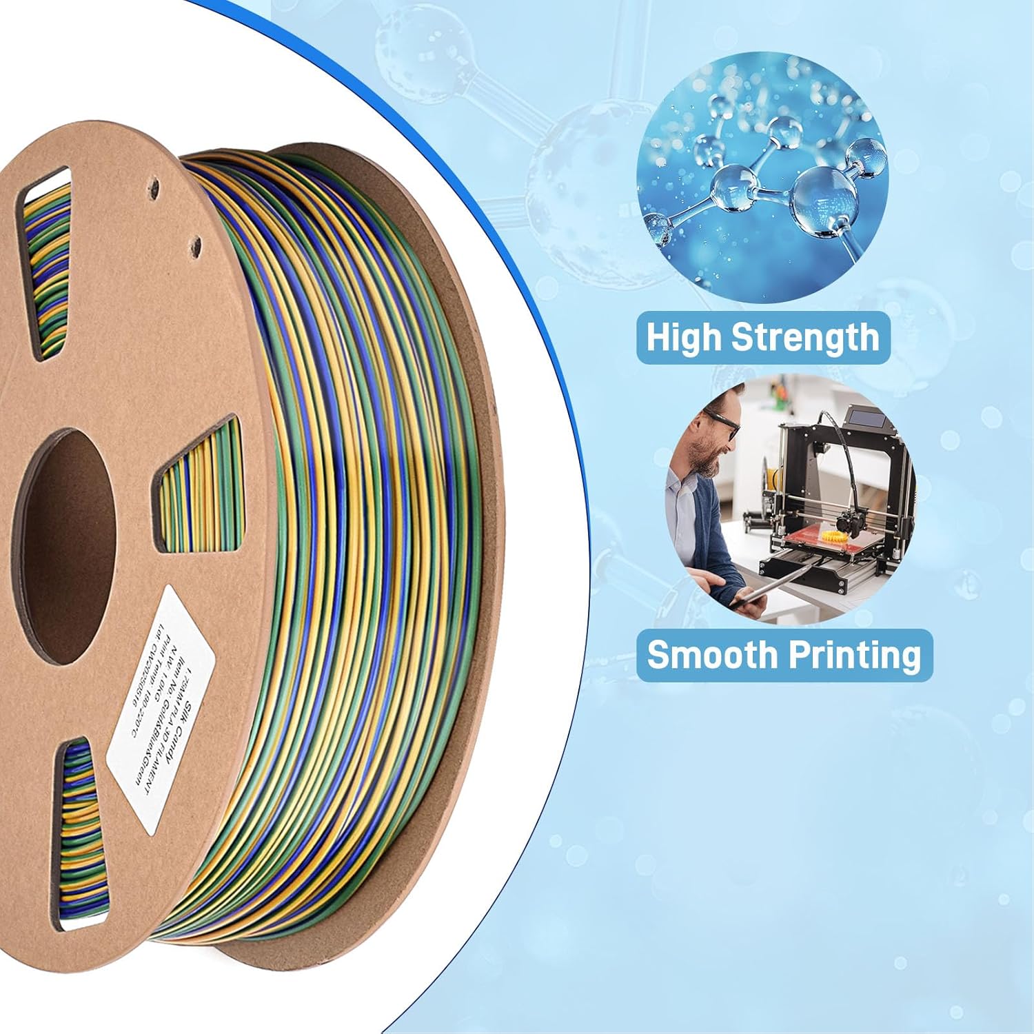 Eujgoov 1 Roll 3D Printer Filament 1.75mm PLA 3 Colors 1kg High Strength PLA Filament Crafts Decors Dimensional Accuracy