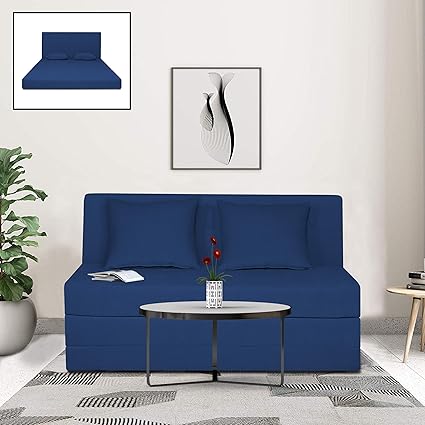 Adorn India Easy Highback Two Seater Sofa Cum Bed Decent 4' x 6' (Blue)
