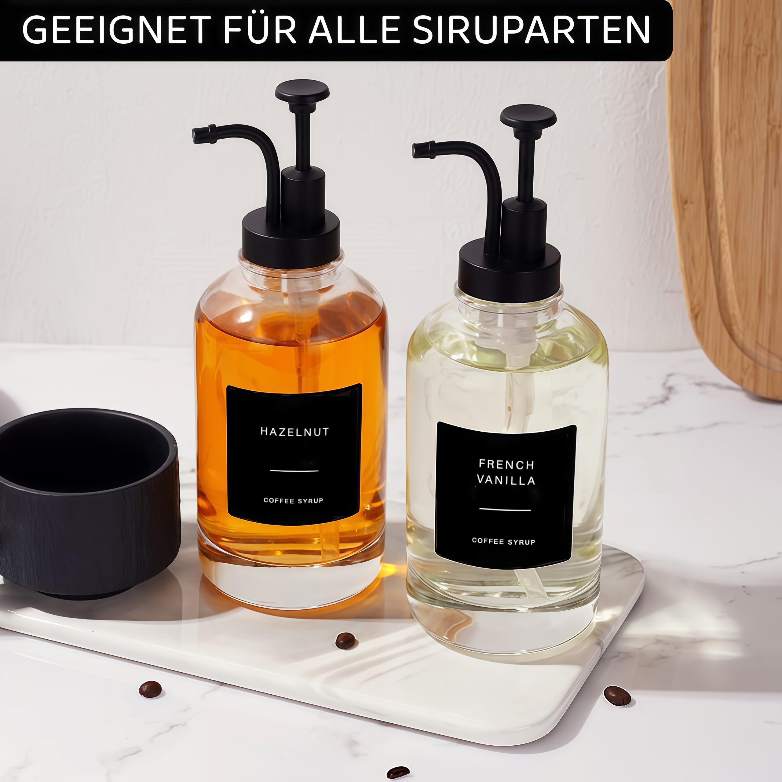 BIKALAN Lot de 2 distributeurs de sirop de café, distributeur de sirop de café, pompe à sirop, distributeur de sirop avec 36 autocollants, entonnoir, 500 ml
