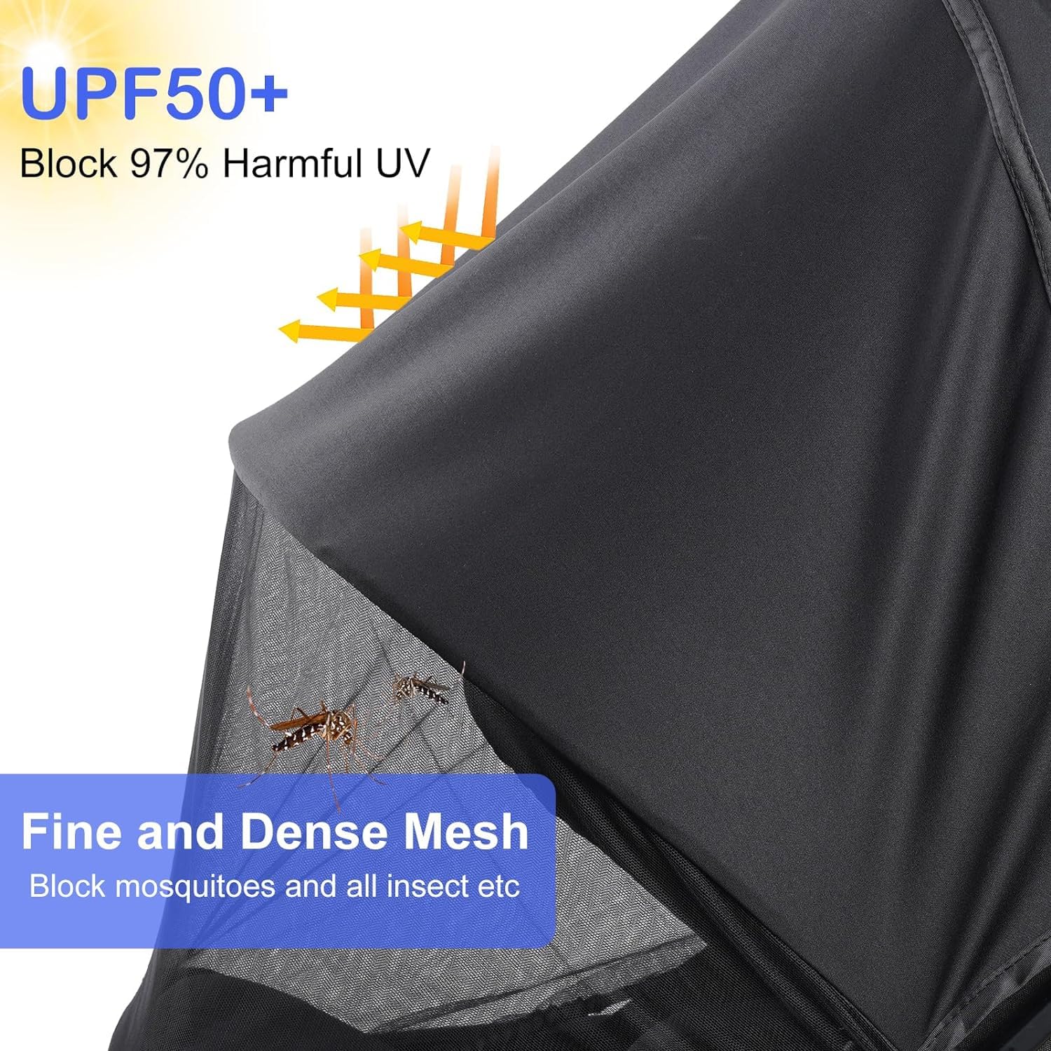 Atoke Parasole per passeggino 2 in 1 con UPF50+, zanzariera universale per bambini, con cerniera bidirezionale, facile da installare, copertura parasole per passeggino, carrozzina, navicella e