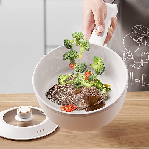 Miniatura 6 de Bear Hot Pot eléctrico, olla de cocina portátil multifuncional de 2 L, fideos rápidos de 1000 W, sartenes antiadherentes para carne, huevo, ramen,