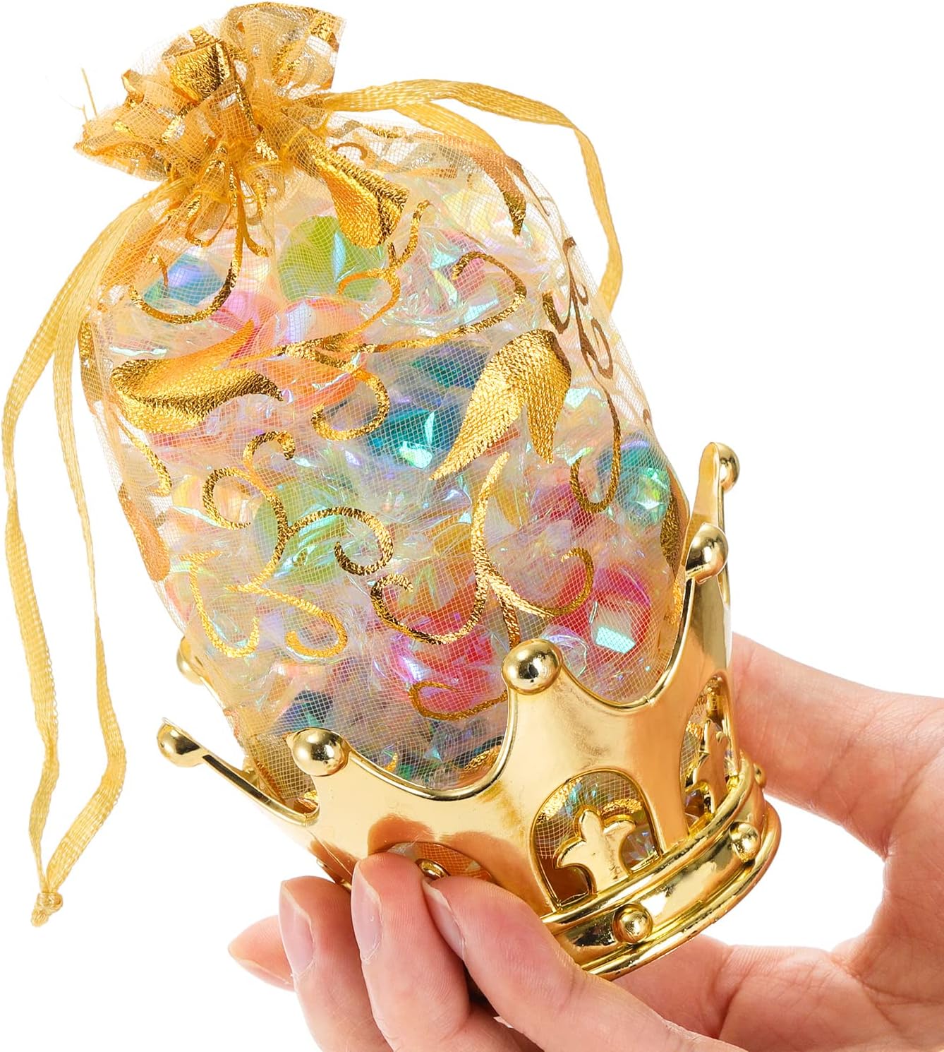 WUWEOT 36 Pack Crown Candy Holder, Party Favors Fillable Crown Goblet with Pouch, Decorative Gold Candy Favor Containers for Birthday Party Supplies