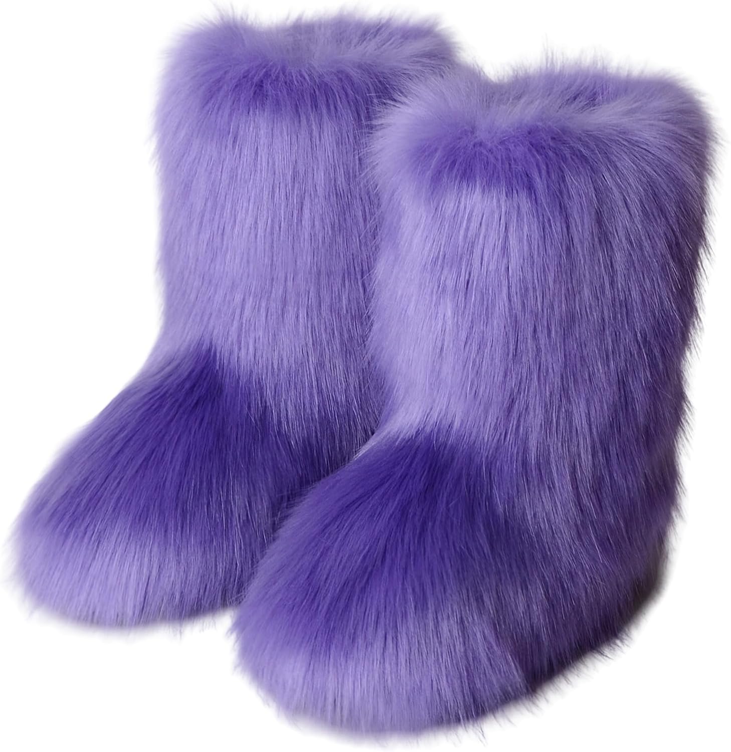 Furry Boots for Women Fuzzy Fluffy Snow Boot Faux Fur Colorful with Round Toe Water Resistant Flat Shoes Rubber Sole for Girls Outdoor Christmas Fashion Party Gifts