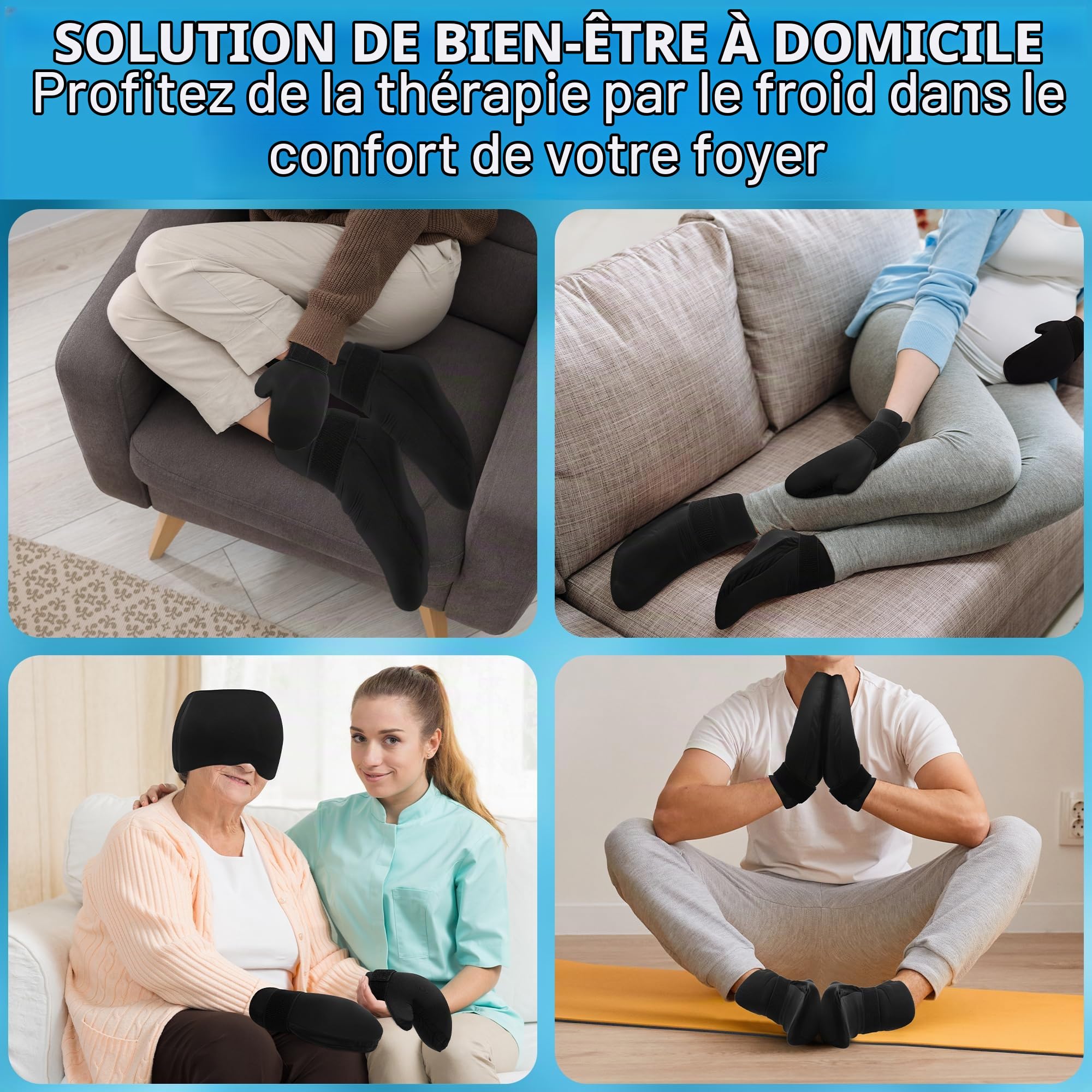 Kit de Thérapie par le Froid par Tilcare - Chaussettes Réutilisables avec Gel Glacial pour les Pieds, Bonnet Rafraîchissant et Gants Glacés pour la Neuropathie liée à la Chimiothérapie