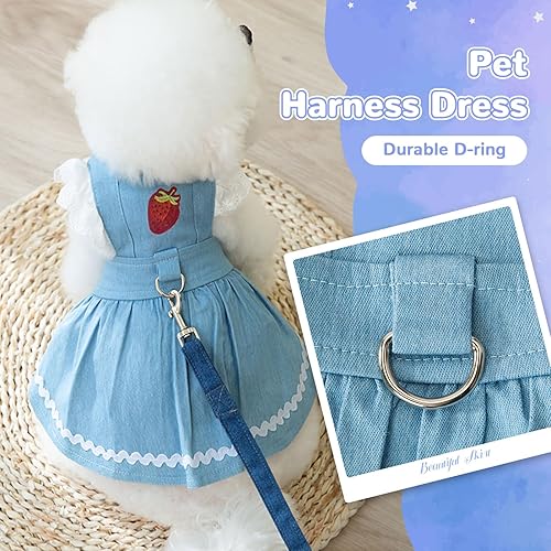 Miniatura 3 de XGDMEIL Vestido de mezclilla para perros pequeños, ropa para perro niña, vestidos de fresa para perros pequeños, hembras, gatos, verano, trajes para