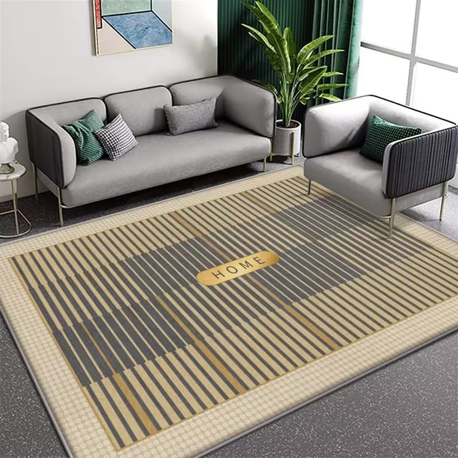 Felpudo Entrada Casa Rayas Gris Dorado Alfombra Salon Lavable Alfombra Entrada Casa Exterior Poliéster Felpudo Exterior Lluvia Suave Alfombras de Habitacion Salon Antideslizante Tapete 100x150cm