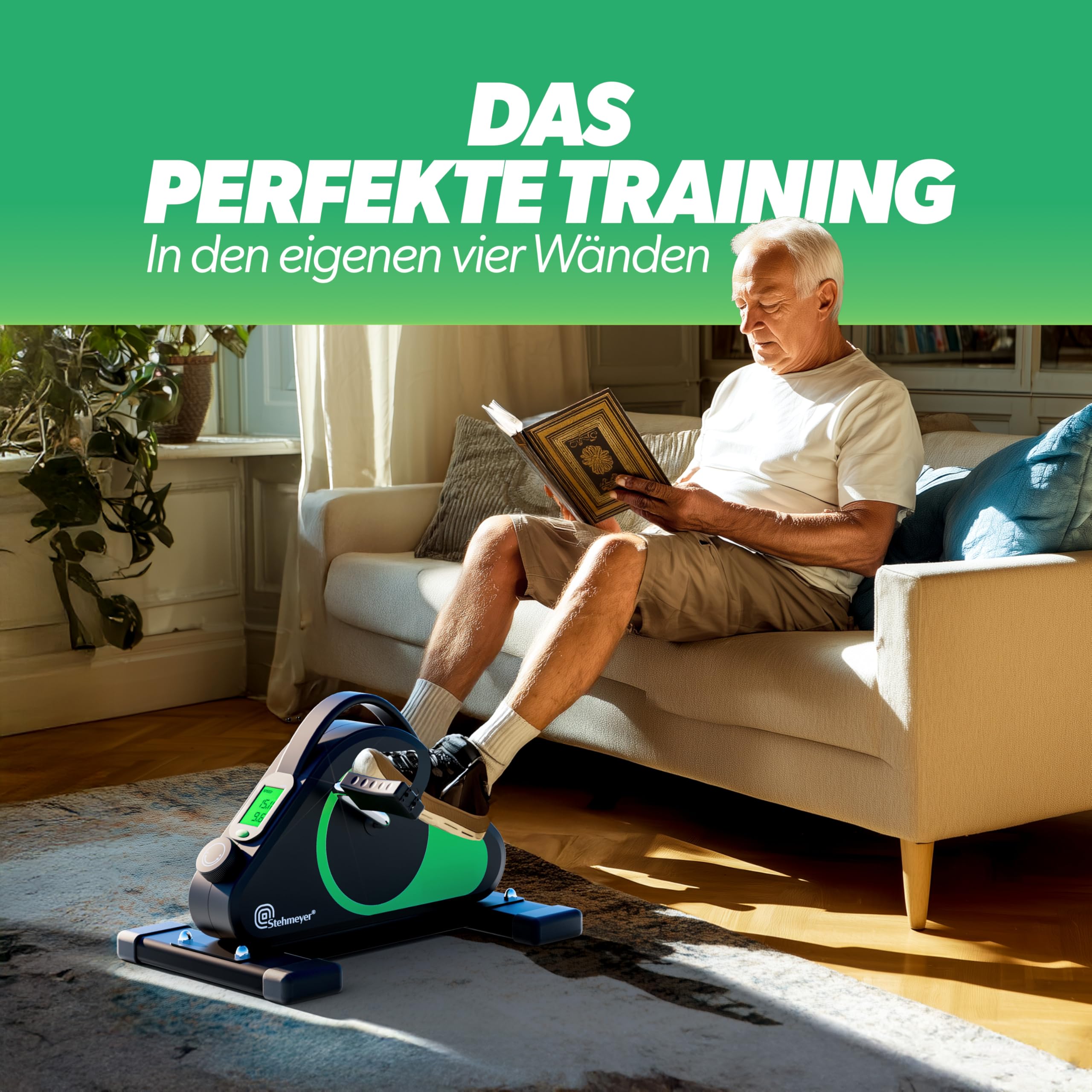 STEHMEYER® Pedaltrainer für Senioren Mini Heimtrainer Tischfahrrad | extra leiser & gelenkschonender Arm & Beintrainer mit Befestigungsband | Deskbike mit LCD-Display für Zuhause, Büro & Reha
