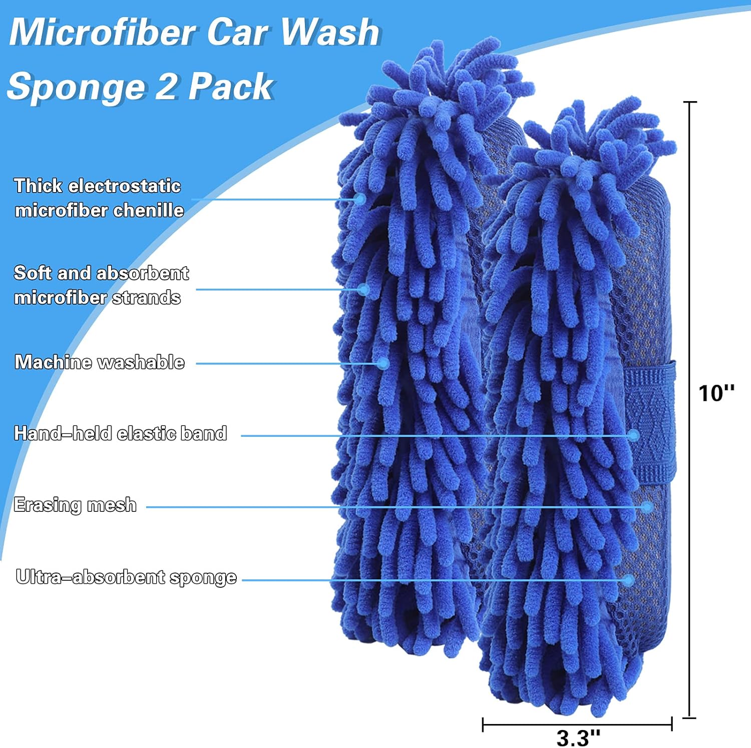 Tavaleu Car Wash Sponge - 2 Pack Car Wash Mitt, Non-Scratch Car Sponges for Washing, Premium Microfiber Sponge for Car Washing, Automobile Cleaning Sponges Essential Part of Any Car Wash Kit : Automotive