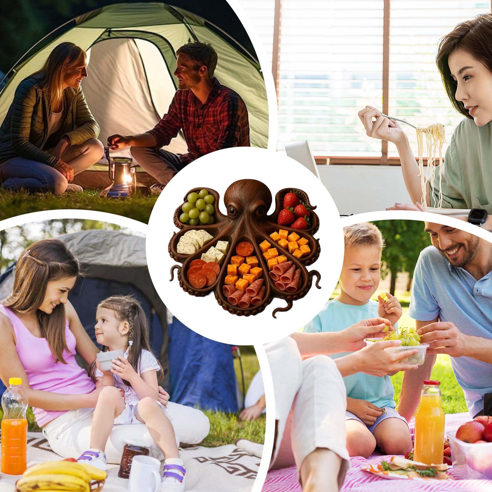 Genérico Bandeja de madera para servir - Diseño único de pulpo, bandeja para embutidos | Bandeja de cocina resistente para quesos, mariscos, picnics, cenas temáticas y entretenimiento al aire libre.