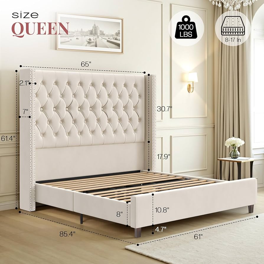 クイーンサイズ ベッドフレーム queen size bed frame Amazon.com: Queen Size Upholstered Bed Frame with LED Lights
