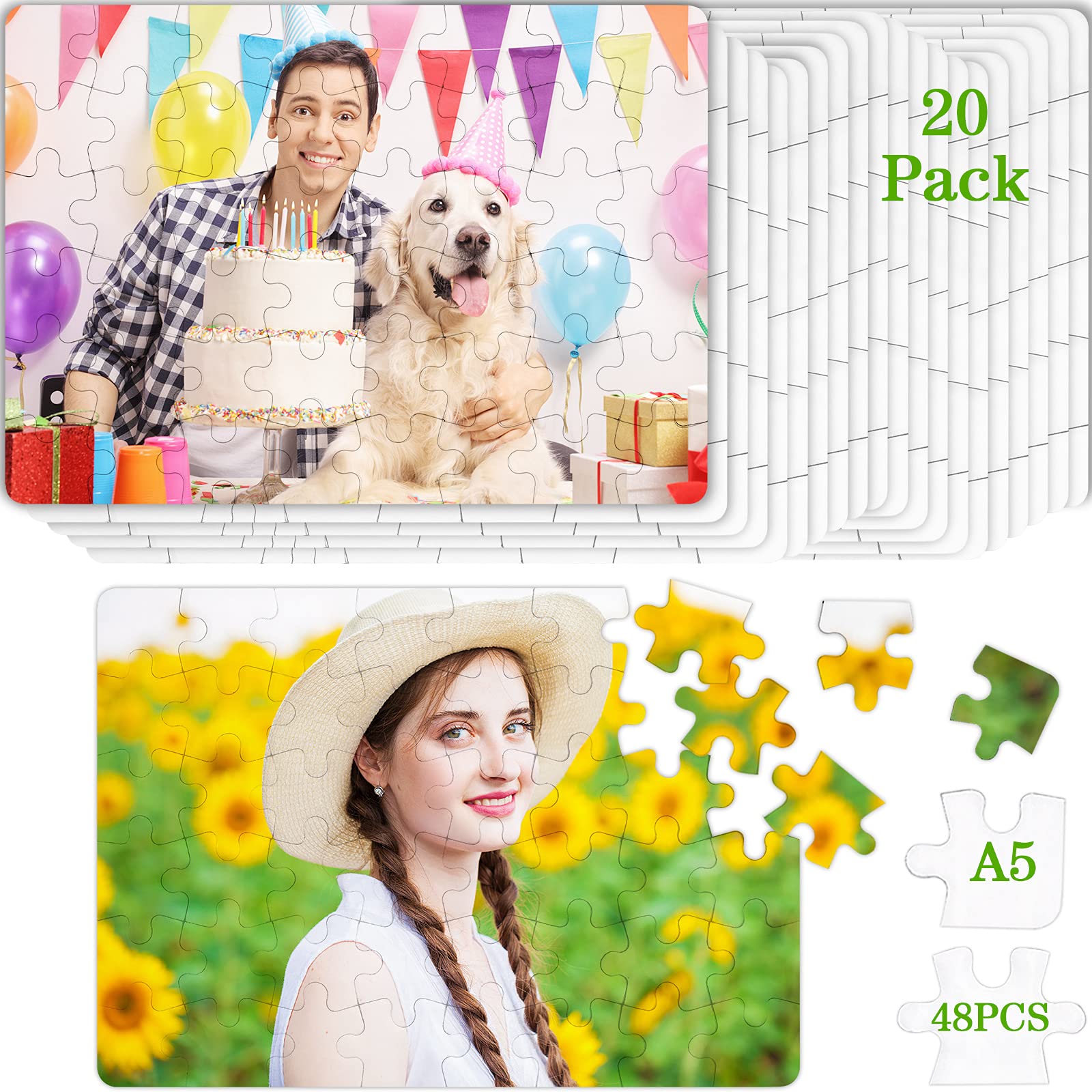 20 Sets Blank Sublimation Puzzles A5 Jigsaw Puzzles with 48 Pieces DIY Heat Press Thermal Transfer Custom Crafts Pearl Jigsaw