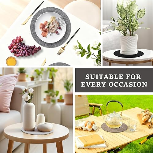 Miniatura 6 de Juego de 6 manteles individuales redondos tejidos con cuerda de algodón, almohadillas calientes para cocina, antideslizantes, resistentes al calor,