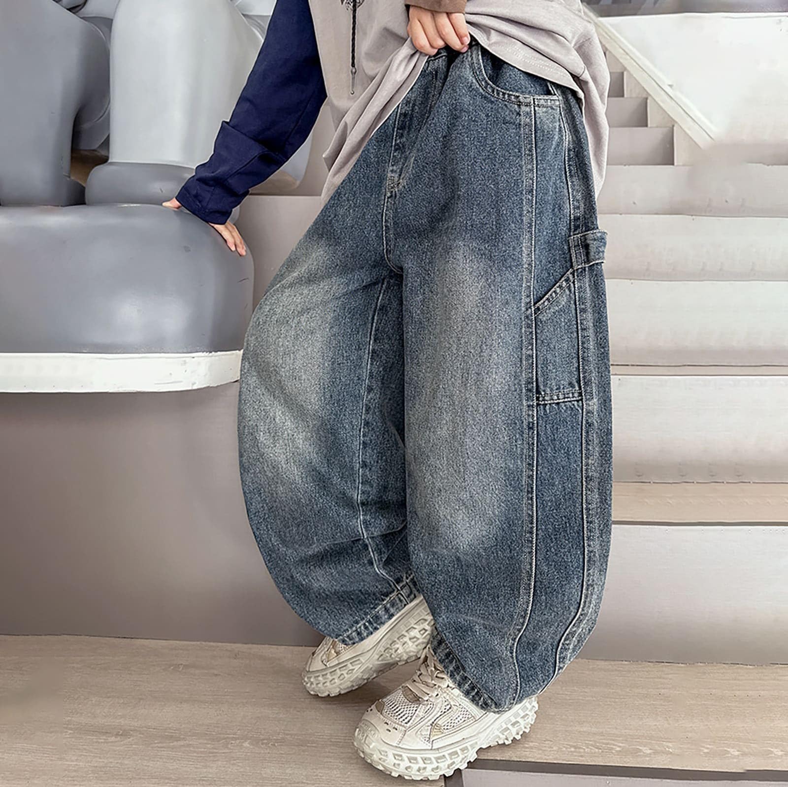 Pantalón Vaquero Niño - Pantalones Vaqueros Para Niños Cómodos Pantalones Vaqueros Elásticos Pantalones Casuales De Corte Holgado Para Niños Cintura Elástica Tela Suave Y Duradera Ropa Escolar