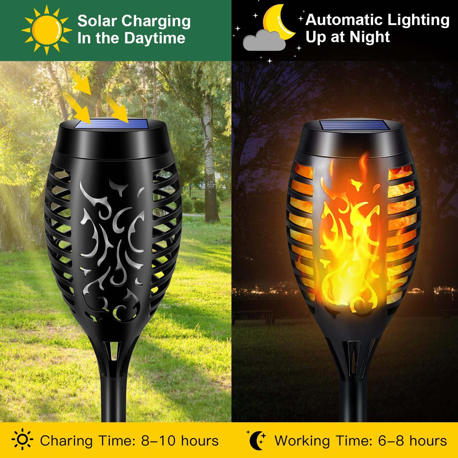 Solar Outdoor Lights - 8 Pack 12 LED Solar Torch Lights with Flickering Flame for Garden Decor Updated Pathway Lighting Outdoor Waterproof Decor Lamp for Outside Yard Patio Lawn Tiki Torches