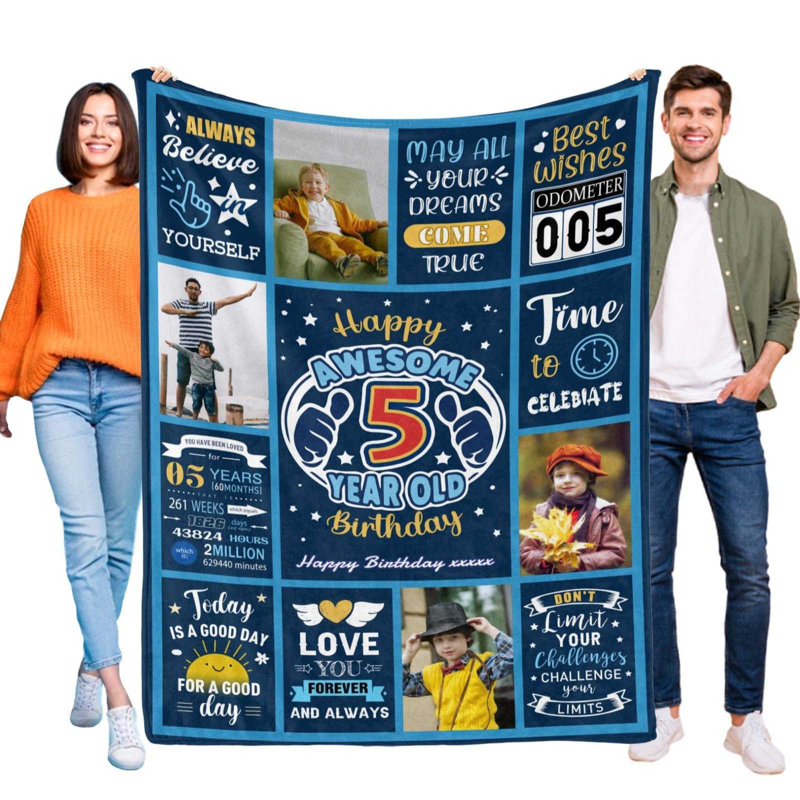 Kendt Personalised 5th Birthday Gifts for Boys,Kids, 5th Birthday Blanket with Photo,5th Birthday Presents for Kids Son Grandson,5th Birthday Decorations,Gifts for 5 Year Old Boys