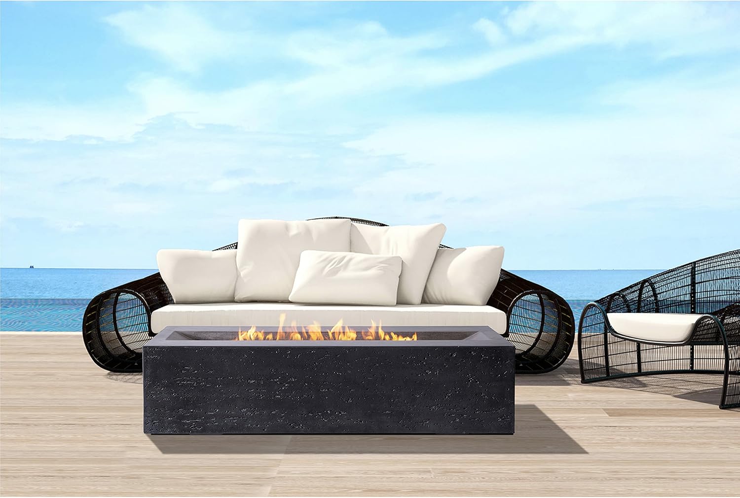 Pyromania Millenia Outdoor Concrete Fire Pit Table, 48 x 30 Inches - Propane Model in Charcoal Gray Color