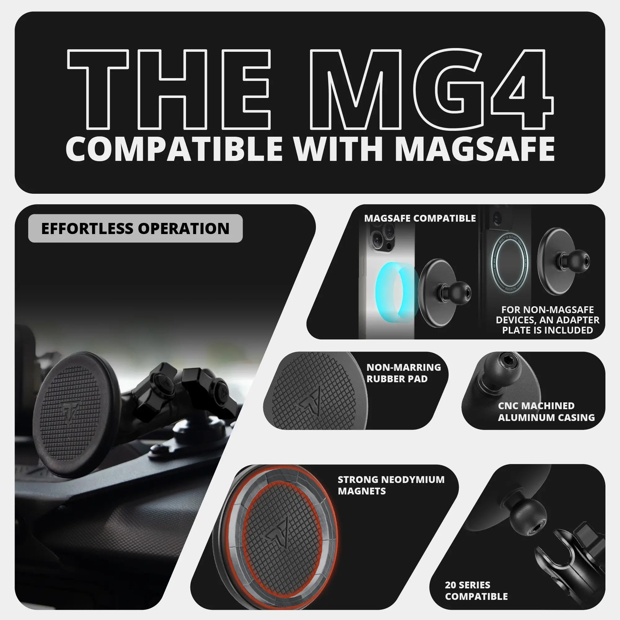 Tackform Soporte magnético de Metal para teléfono, Compatible con MagSafe, Jeep Wrangler JL, 4xe, y Gladiator JT 2024-2025, Brazo de Fibra de Carbono, Compatible con iPhone, Galaxy, más, Color Negro