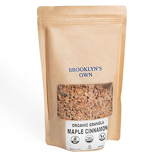 Brooklyn's Own Cereal orgánico de granola de arce y canela para el desayuno, aperitivos saludables sin gluten, paquete ecológico resellable de 12