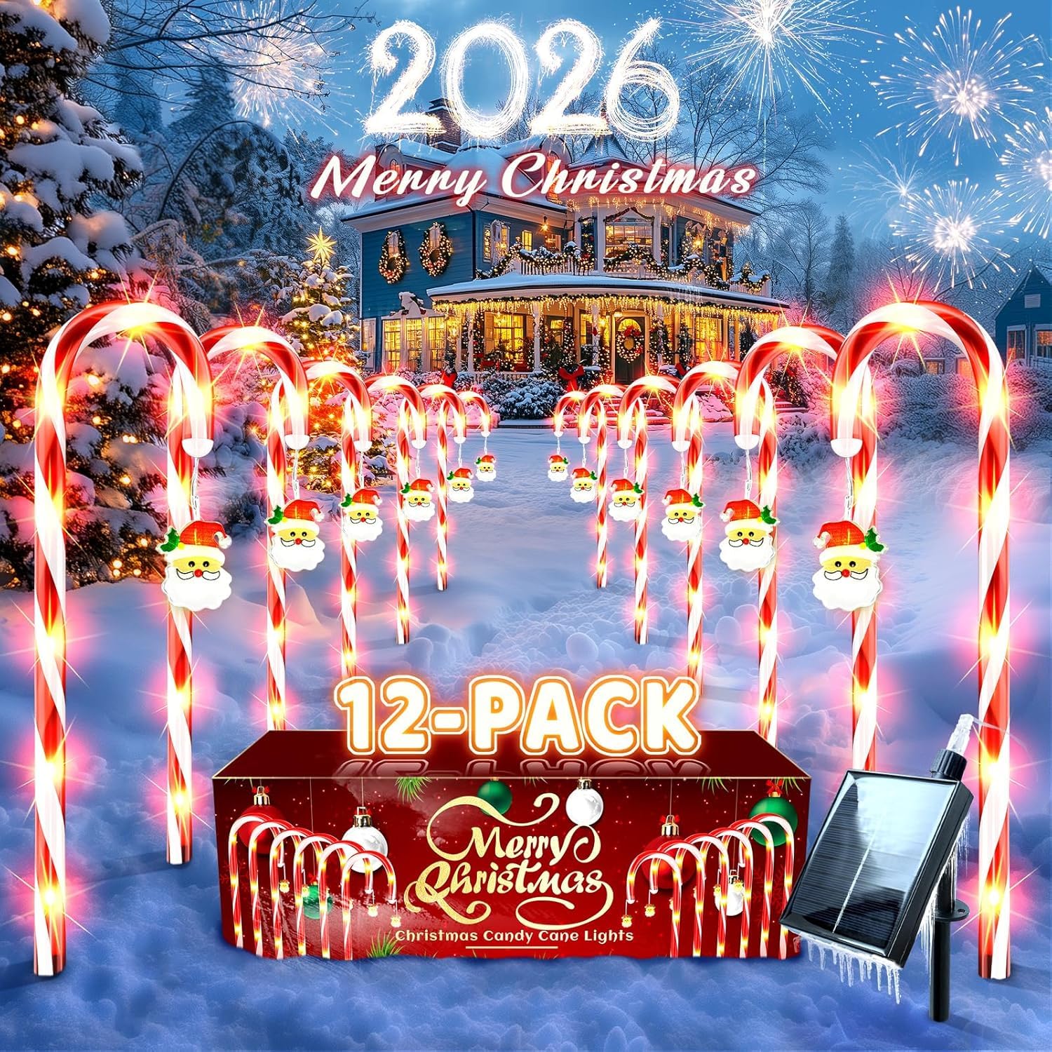Lumières solaires canne à sucre d'orge étanches | Finies les pannes de déco de Noël extérieure
