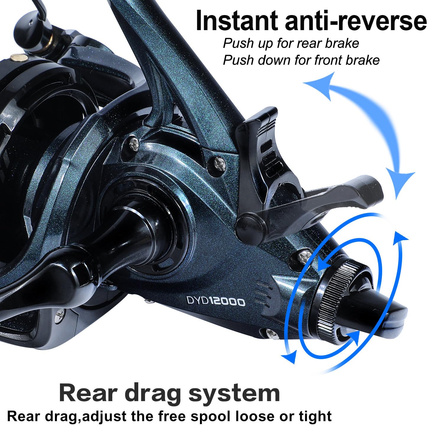 Sougayilang Carrete de pesca de carpa, carrete giratorio suave ultra potente 13+1BB, cuerpo de metal 9000/10000/12000, carretes de pesca de surf para agua salada y agua dulce