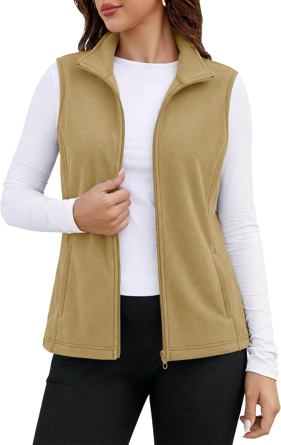MAGCOMSEN Women's Fleece Vest Outerwear Sleeveless Lightweight Zip Jackets Warm Soft Vests with Zipper Pockets
