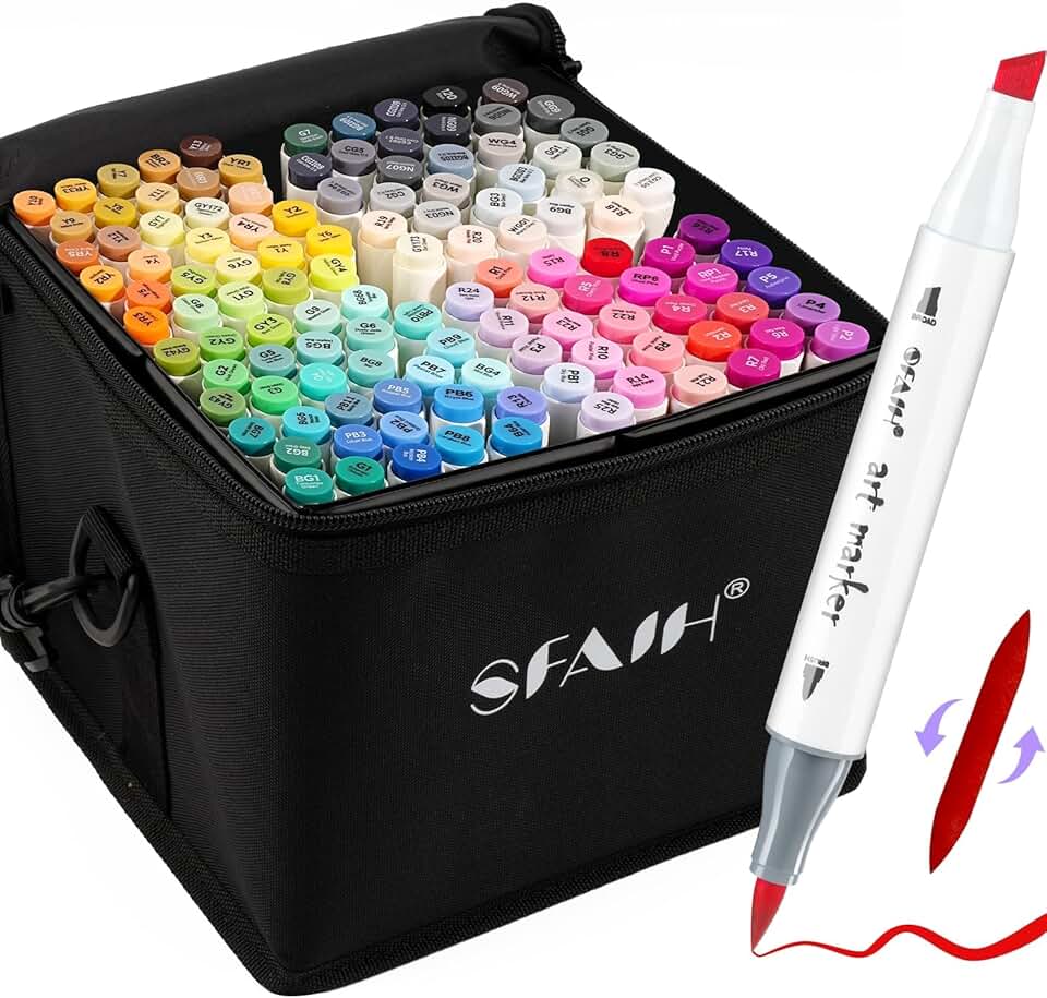 SFAIH Alcohol Markers Brush & Chisel - 121 Colors Double Tipped Art Markers for Adult Coloring Illustration, Gifts for Artist Adul