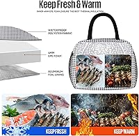 Vista 6 de Bolsa de Almuerzo para Mujer/Hombre Lonchera para Mujer/Hombre (Negro+Blanco a Cuadros)