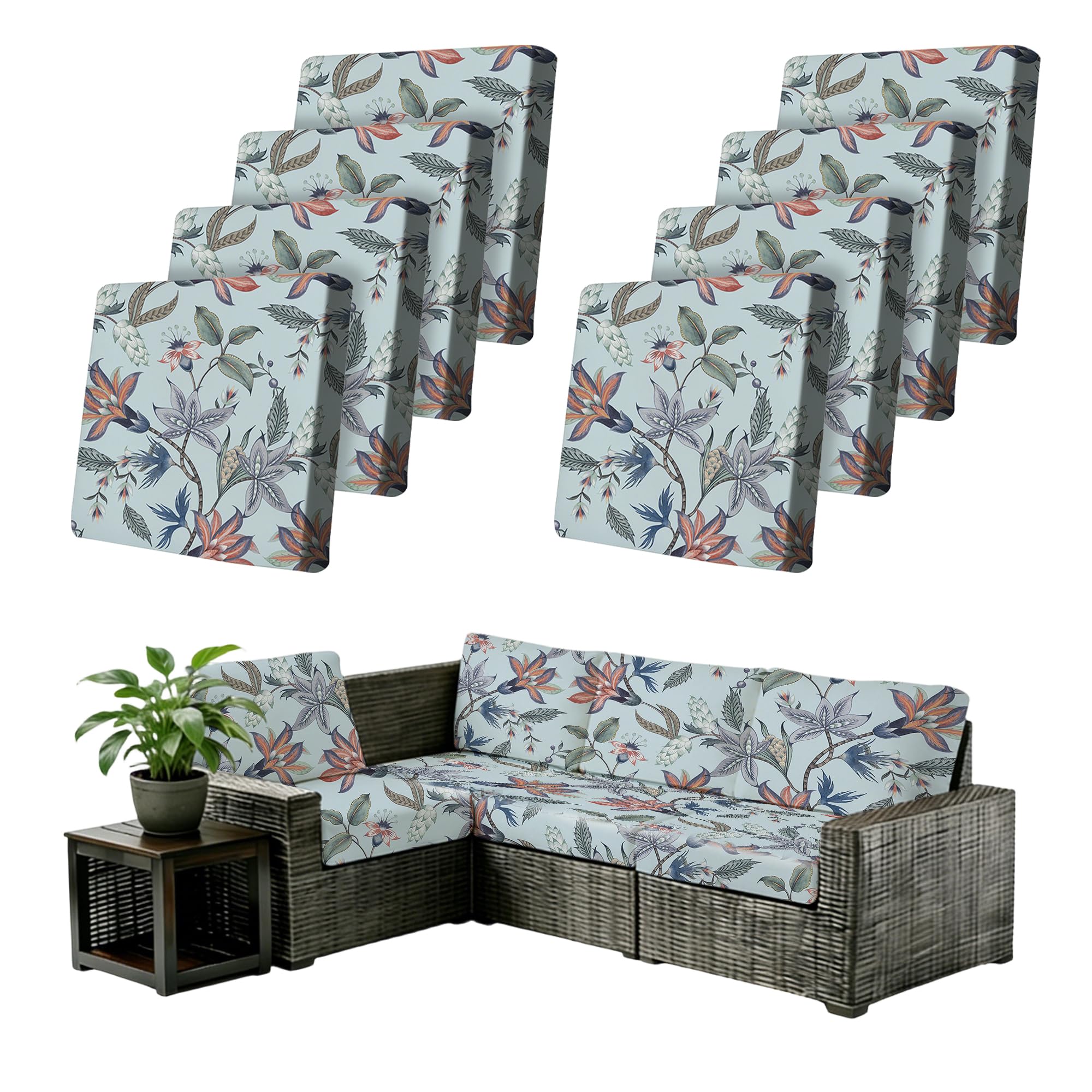 8Pcs Outdoor Cushion Covers Stretch Patio Cushion Covers Sofa Cushion Cover