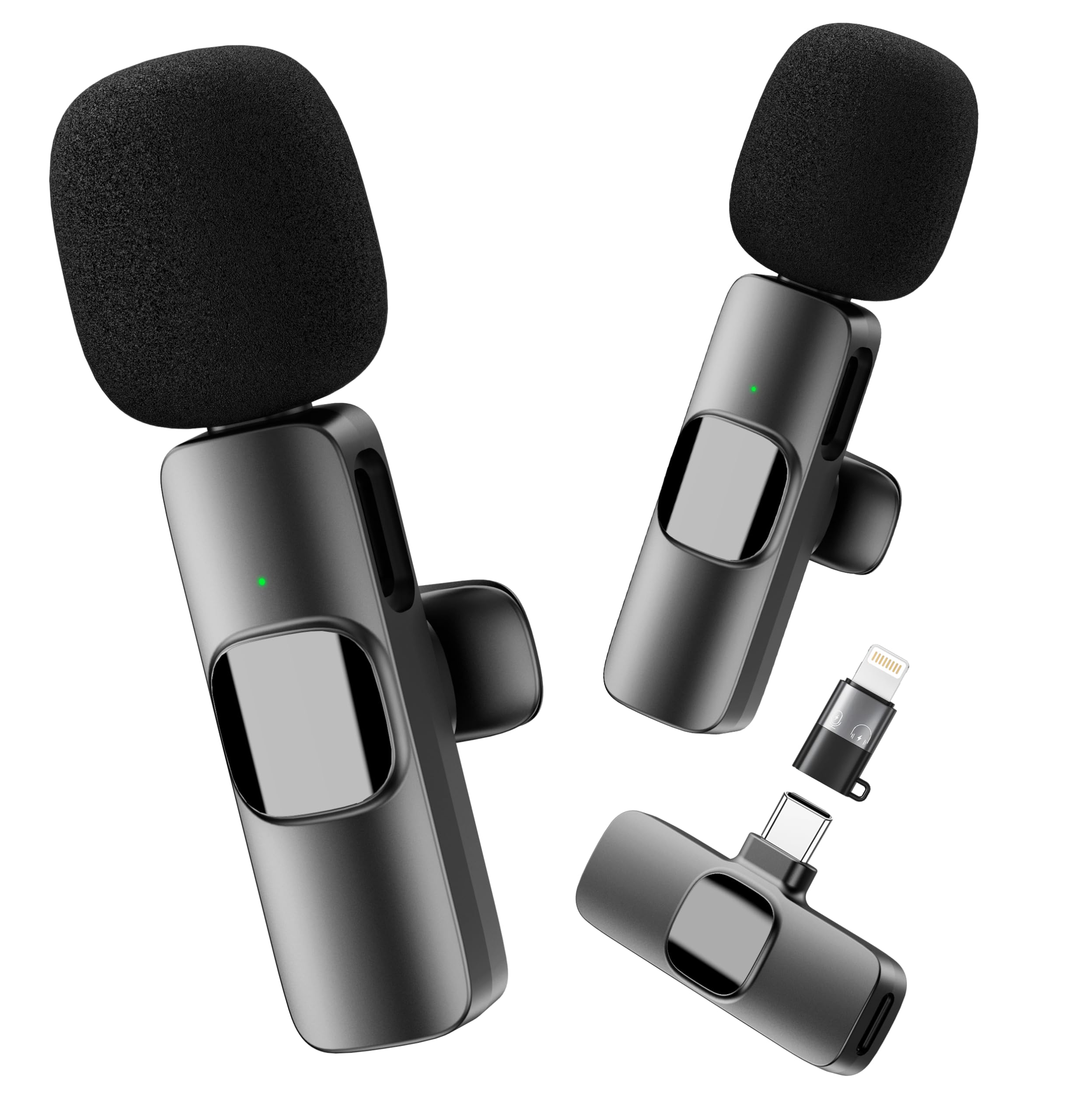 YRF Mikrofon für iPhone Android Handy, Kabelloses Lavalier Mikrofon, Plug&Play mini mikrofon 2,4GHz, USB-C&Lightning, Clip Mikrofon für Videoaufnahmen, Vlogging,Online-Unterricht,grau