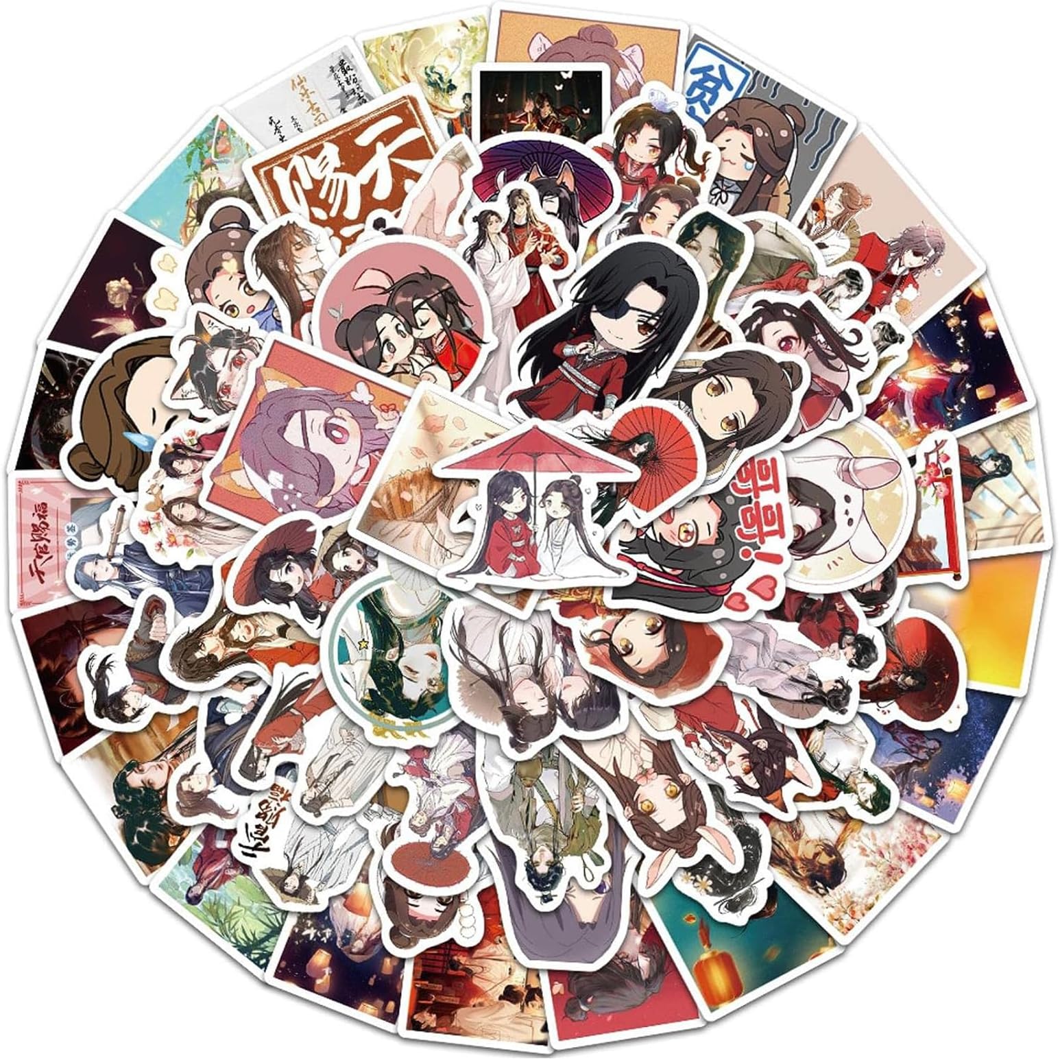 ZOSOFAC65 Pieces Anime Tian Guan Ci Fu Hua Cheng Xie Lian Cosplay Stickers for Laptop, Garage Door, Refrigerator, Water Bottle, Guitar, Ca, Scrapbook, Skateboard, 65 Pieces