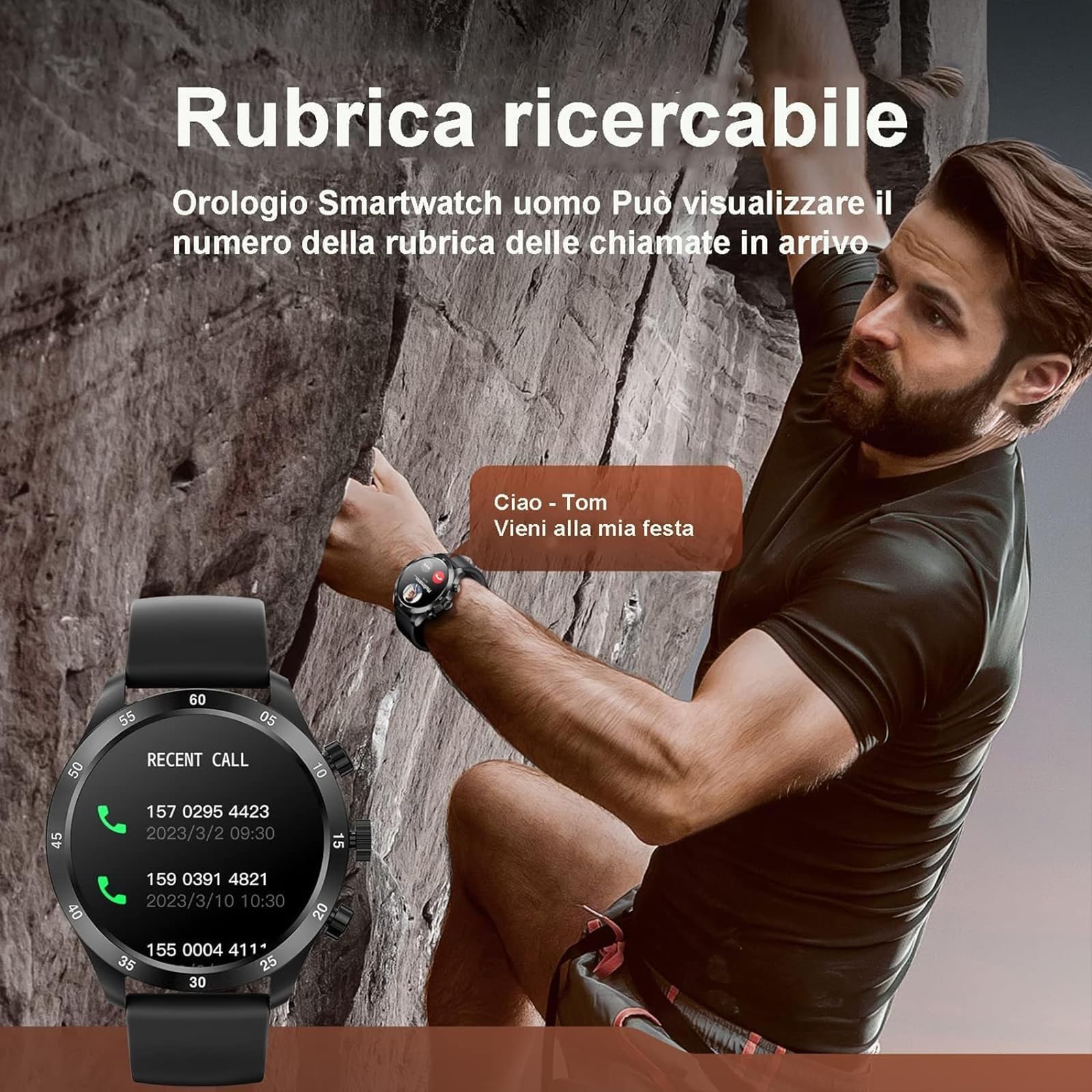 Smartwatch Uomo, Orologio Fitness Tracker Uomo con Chiamata Bluetooth 1,32'' Impermeabile 5 ATM, con Contapassi, Notifiche Messaggi, Cardiofrequenzimetro, Monitor del Sonno Compatibile Android iOS