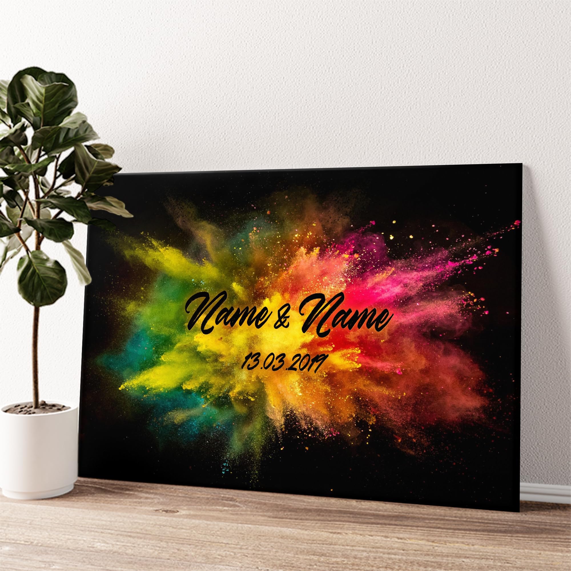 Liebesleinwand Leinwandbild personalisiert | Leinwand gestalten mit Namen und Datum Geschenk für Partner | Bunte Liebe
