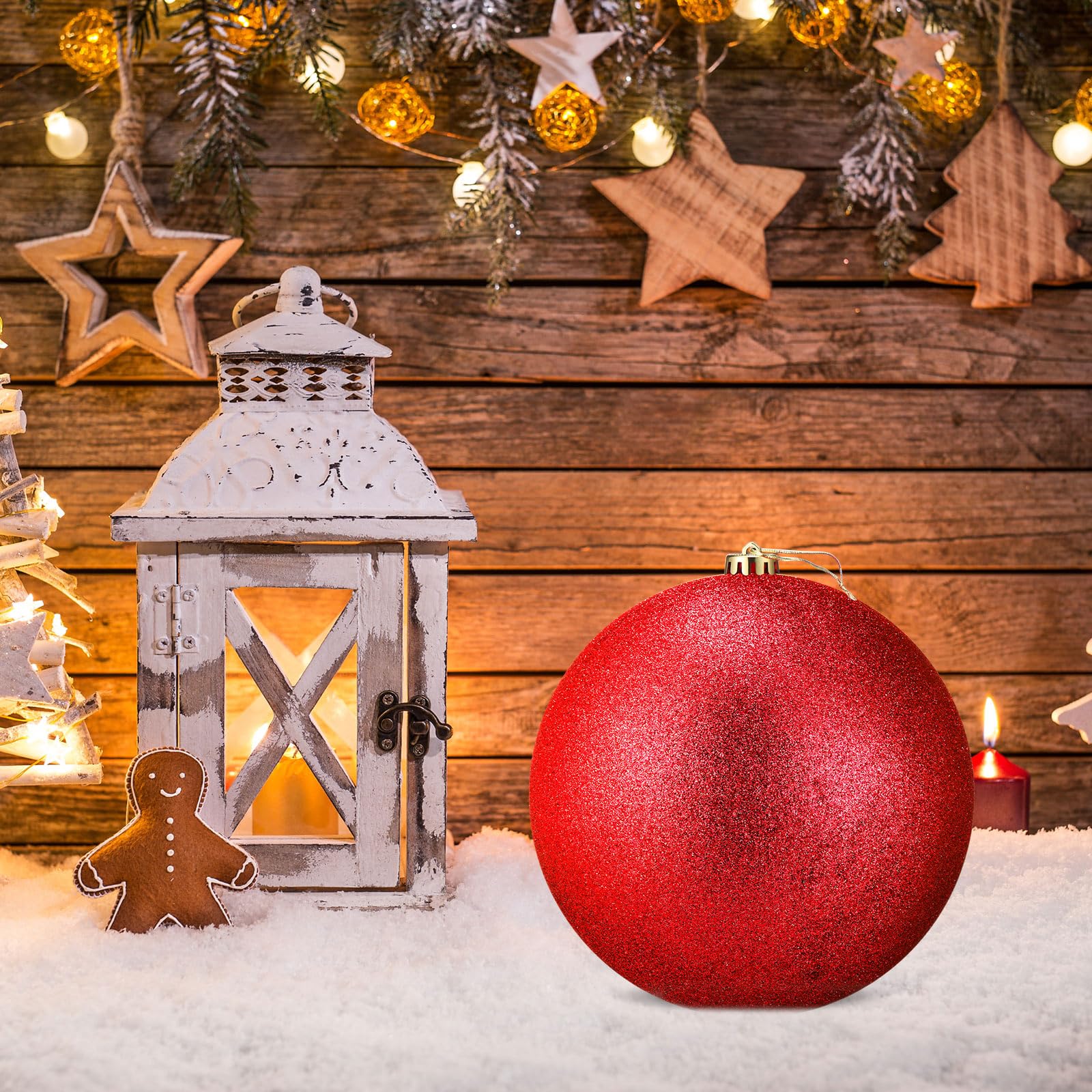 Zubebe 4 adornos de bola de Navidad extra grandes con purpurina de 200 mm, bola de Navidad gigante de plástico de gran tamaño, adornos colgantes para árbol de Navidad para decoración de fiestas al