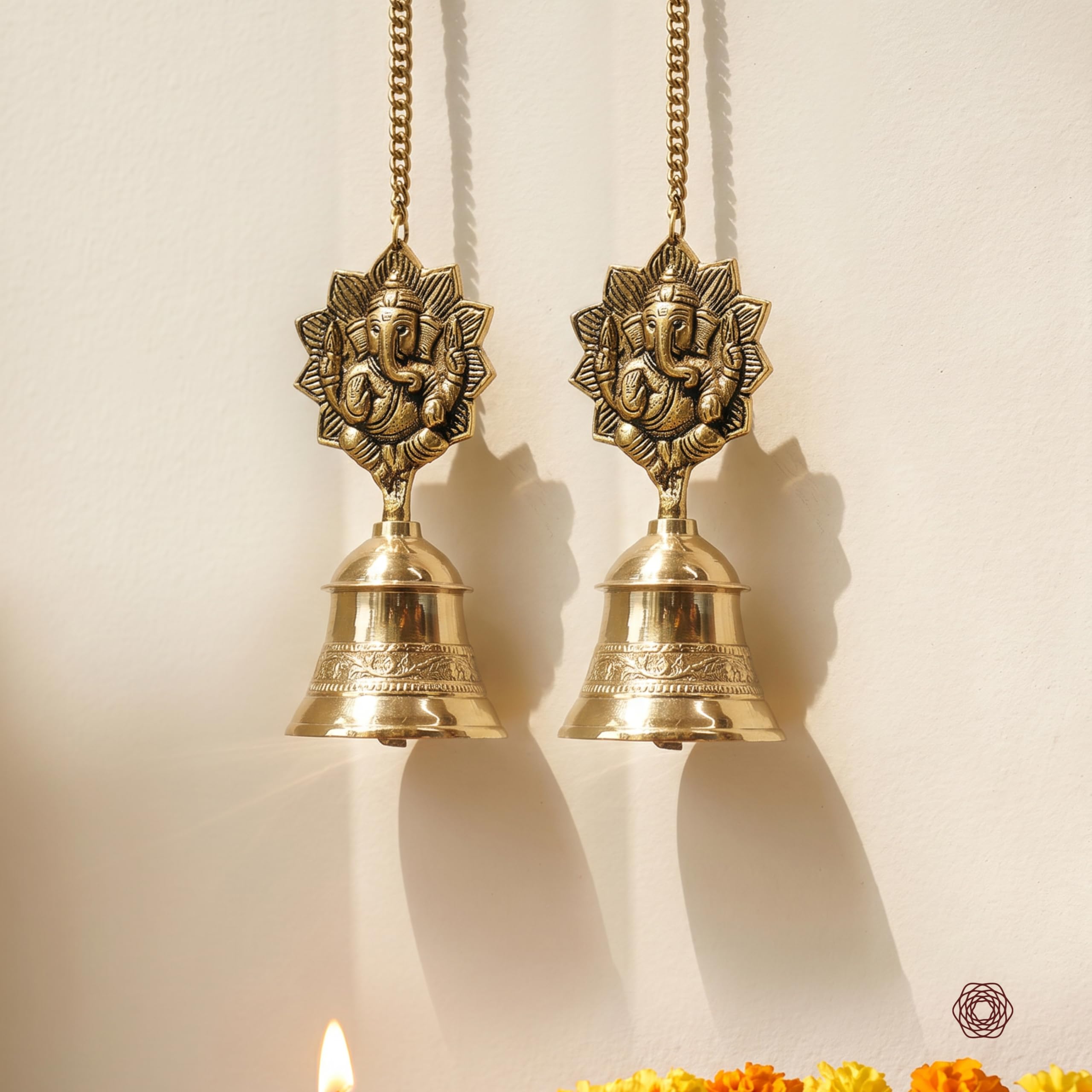 BEHOMA 100% Pure Brass Ganesh Ji Hanging Bell for Pooja & Temple, Set of 2 | Handcrafted Divine Ganesh Design with Elegant Gold Finish, Perfect for Pooja, Home Décor, Festive Gifting & Positive Ambience-image-18