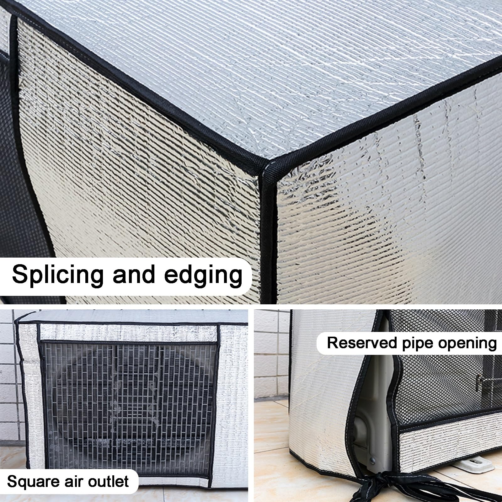 Funda Protectora para Aire Acondicionado Exterior, Resistente a la Intemperie, de Papel de Aluminio con Malla Transpirable y Banda elástica para Unidades de Bomba de Calor (90x62x3