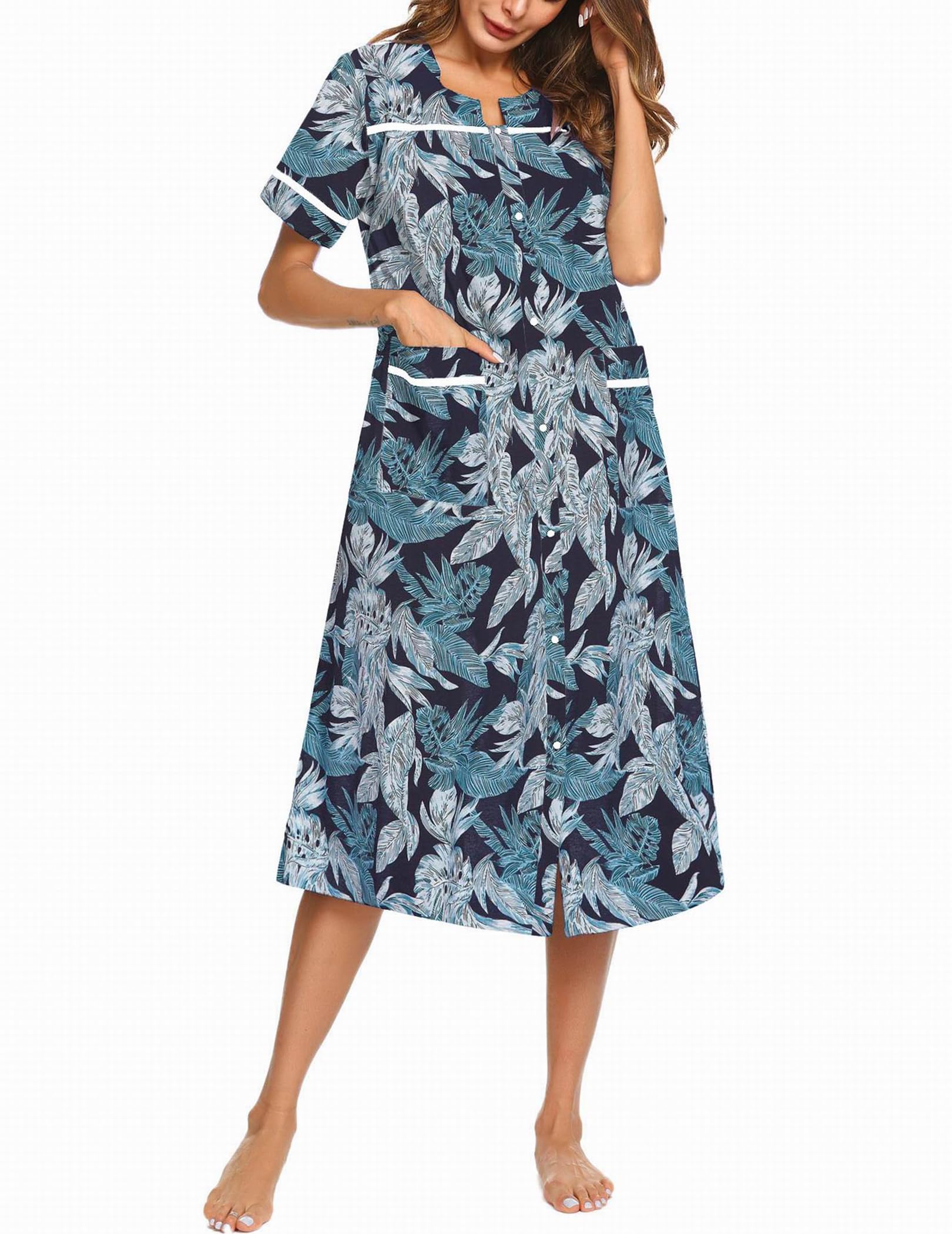 Ekouaer Women's Snap-Front Casual Sleepwear