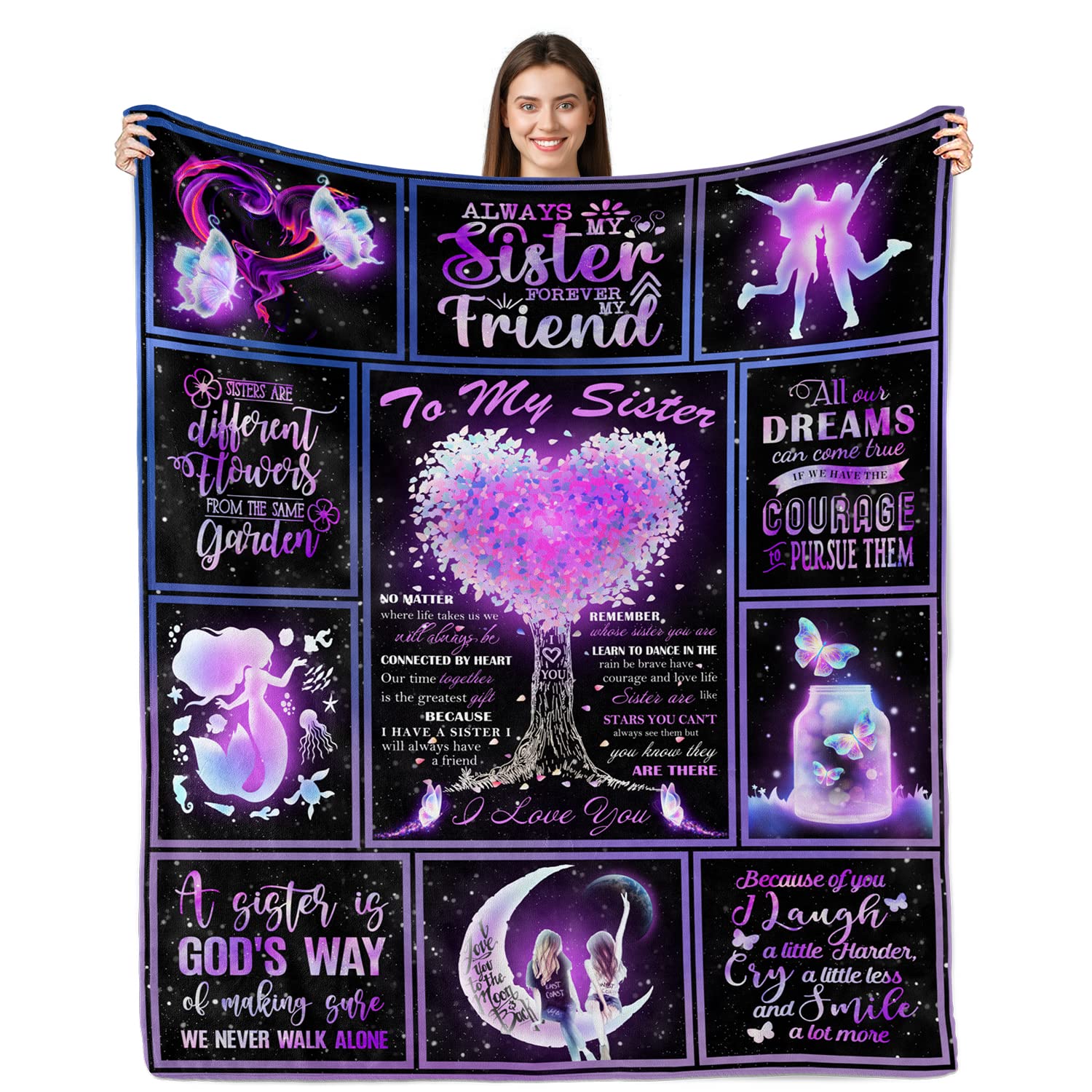 Yufobel Sister Gifts from Sis, Sisters Birthday Gift Ideas, Best Sister Ever Gifts for Women, Christmas Birthday Gift for Sisters, Sis Soft Throw Blanket 60" x 50"