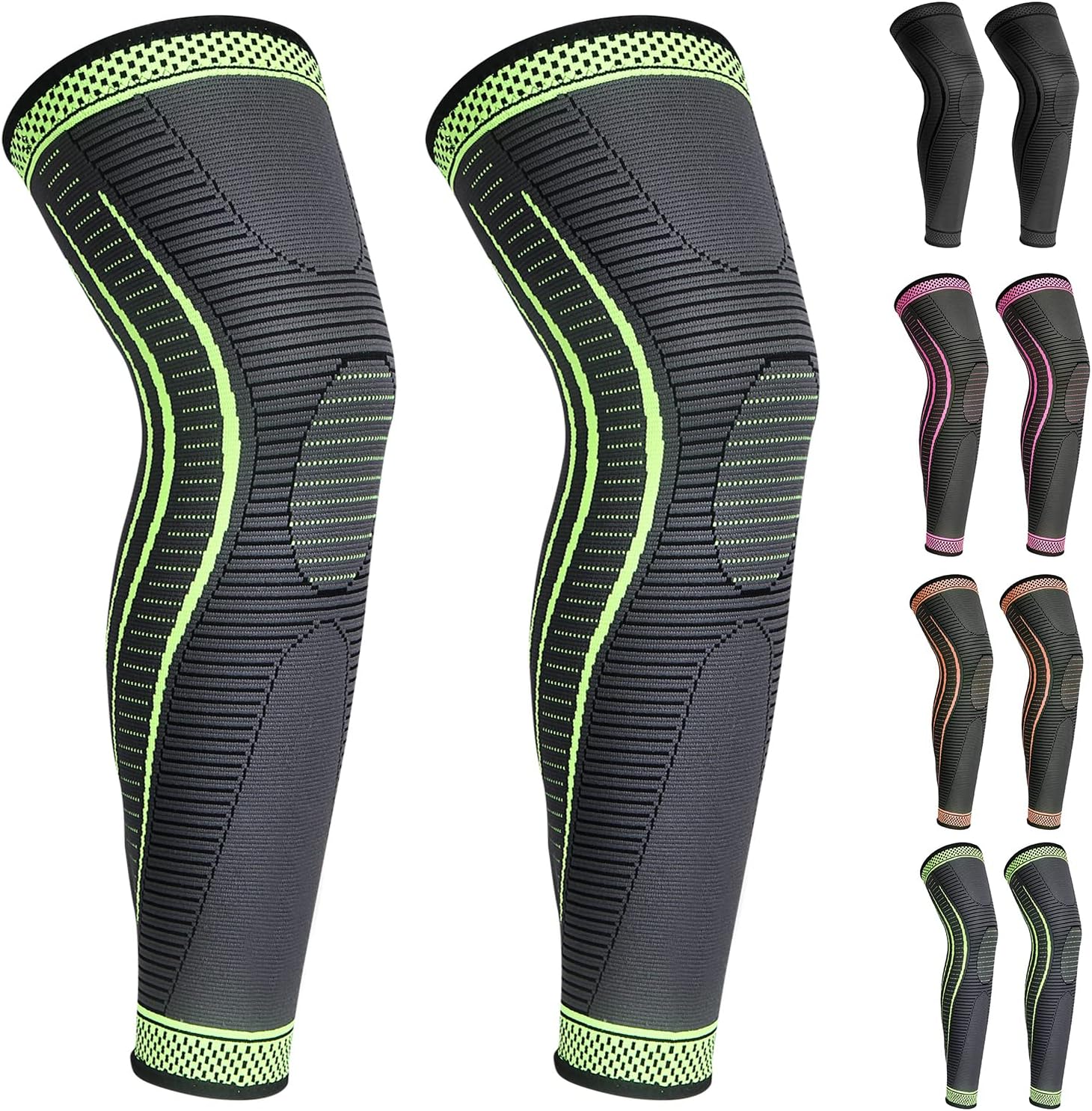 2 Packs Long Full Leg Knee Brace, Compression Knee Sleeves Support Relieve Pain from Acl,Pcl, Meniscus Tear, Arthritis, Tendinitis, Men and Women