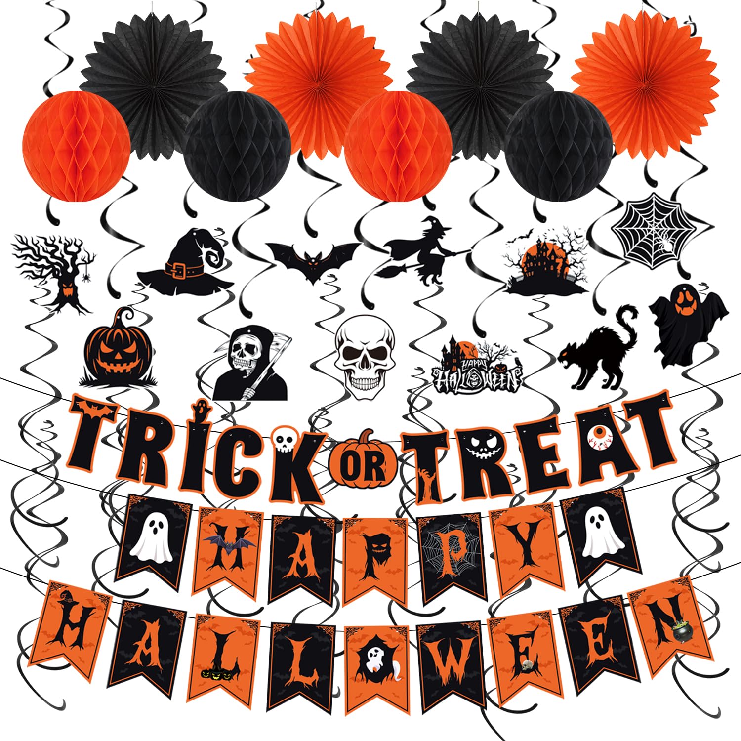 Happy-Halloween Party-Decorations Indoor-Wall Ceiling-Decor Streamers