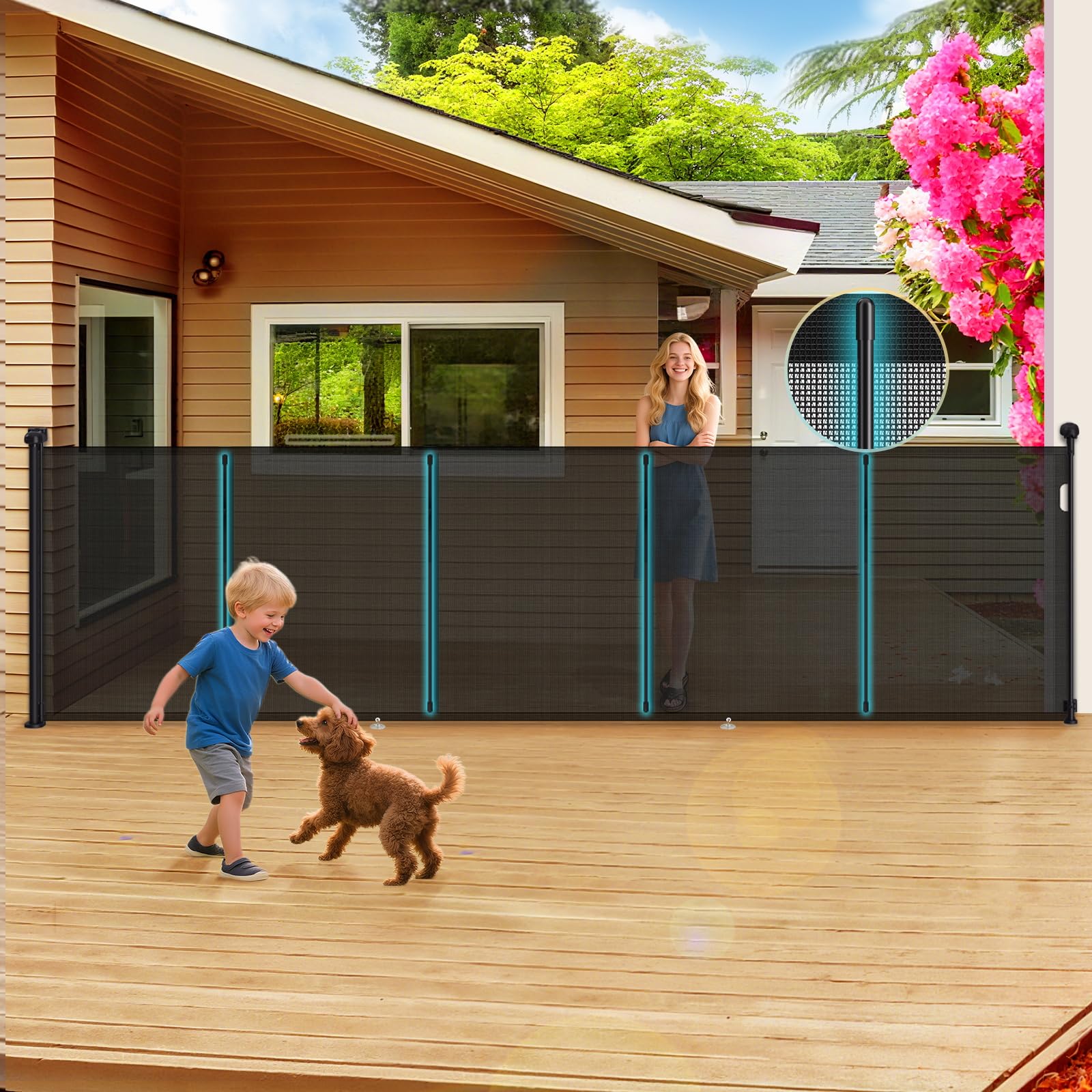 160 Inch Retractable Baby Gates Extra Wide, 42 Inch Extra Tall Retractable Gate, 13 FT Reinforced Retractable Dog Gate with Reinforcement Rod to Prevent Crawling Through, for Doorways, Stairs, Hallway