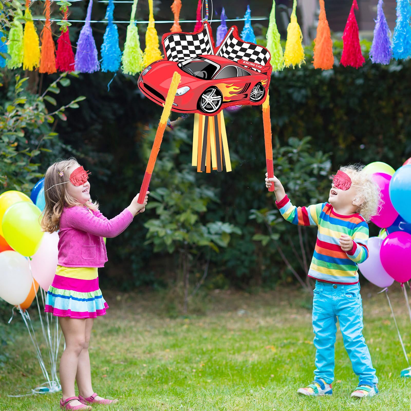 Kit de piñata de coche de carreras, bate con los ojos vendados - imagen 4