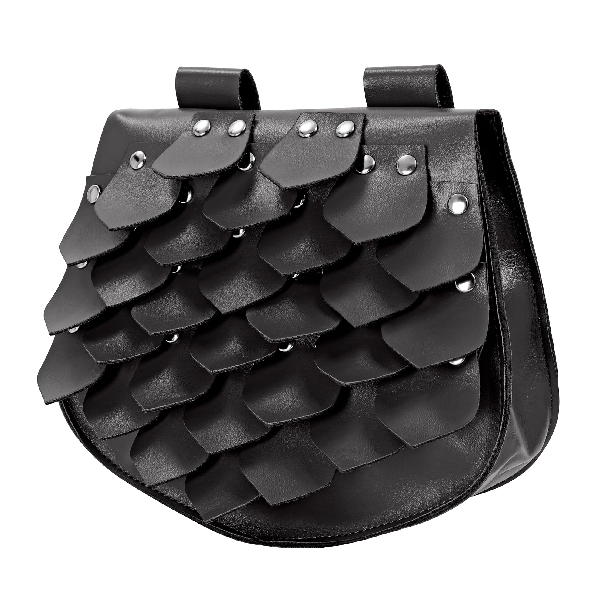 FURPHI Renaissance Belt Pouch Medieval Faux Leather Scale Waist Bag LARP Costume Accessories for Men Women (Black)