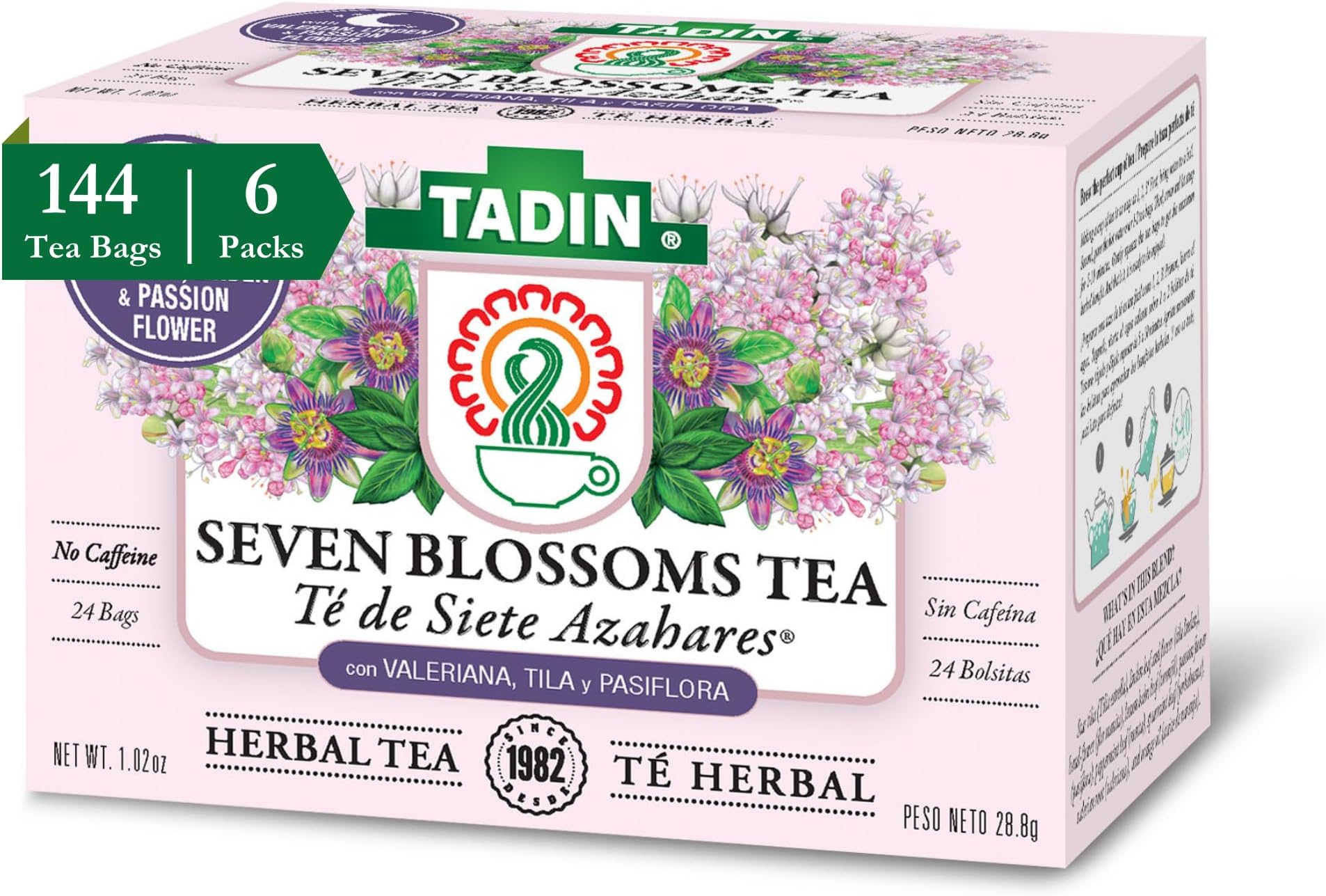 Tadin Seven Blossoms Herbal Tea, Caffeine Free, 24 Tea Bags Per Box, Pack of ...