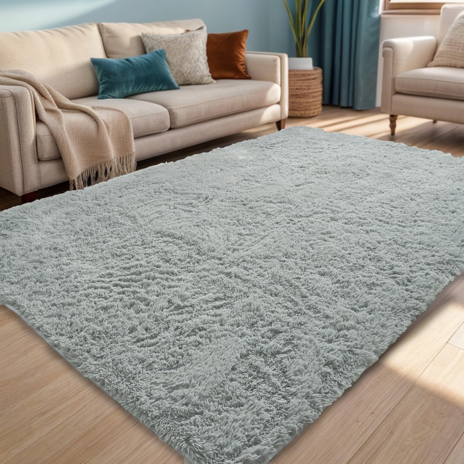 ISMOL 180x270 Alfombra Suave y mullida, Lavable, Antideslizante, para salón, Dormitorio, habitación de los niños, Moderna Alfombra Monocolor (Gris Claro)