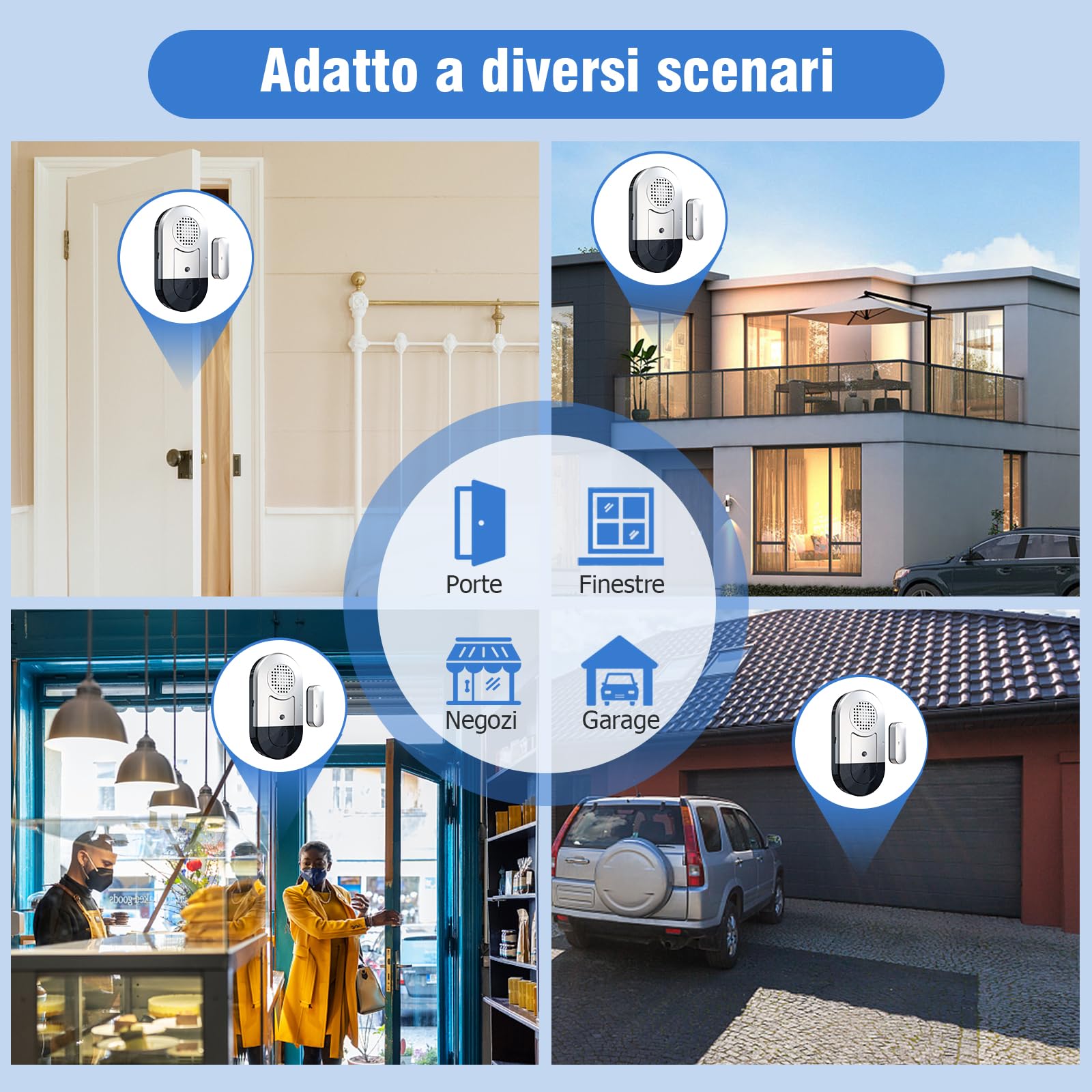 Daytech, allarme per finestra, allarme per porta, camper, porta, finestra, sensore di allarme, casetta da giardino, 120 db, sensore di allarme antieffrazione, per casa (argento x 5)