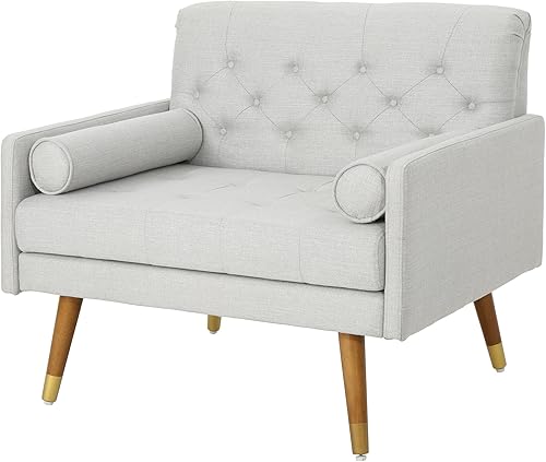 Christopher Knight Home Nour Fabric Mid-Century - Silla moderna para club, gris claro, natural, 38.25 pulgadas de profundidad x 30.5 pulgadas de